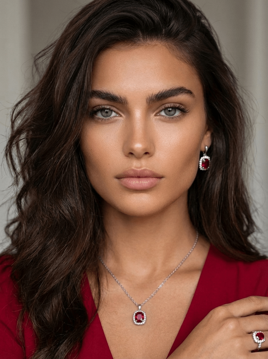 Scarlet Ruby Cushion Full Set in Silver - 2 Items - Ash & Harry