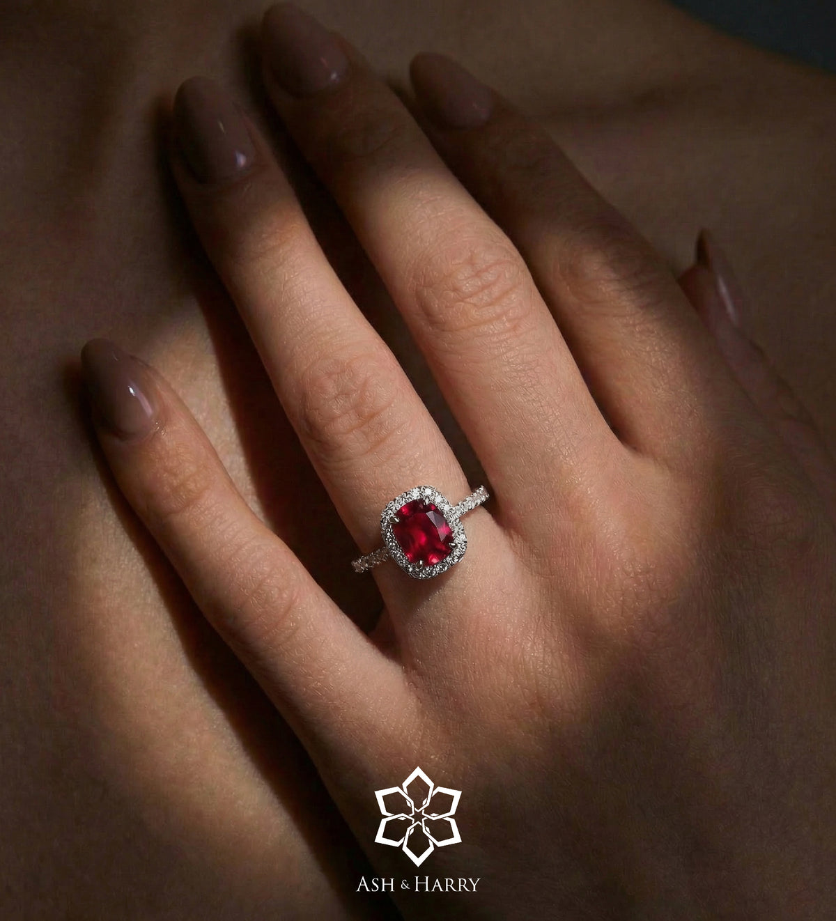 Scarlet Ruby Cushion Ring in 925 Silver High Quality Simulated Diamonds and Crafted Ruby Stone - Ash & Harry