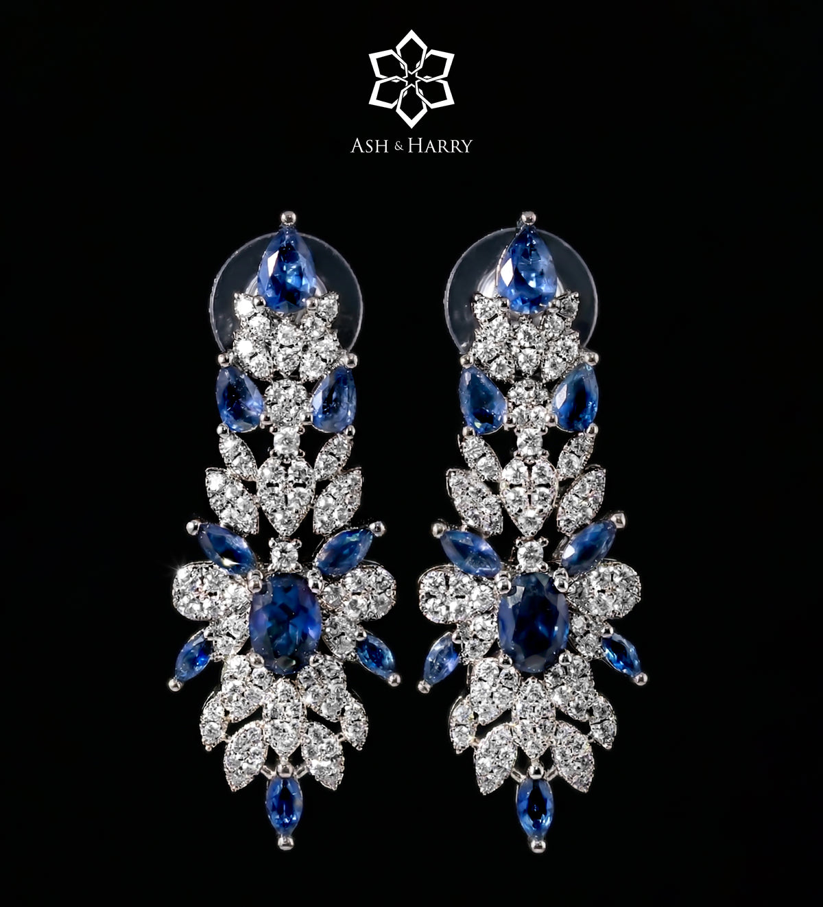 Seraphina Royal Blue Luxury Bridal Full Set with High Quality Simulated Diamonds Rhodium Plated - Ash & Harry