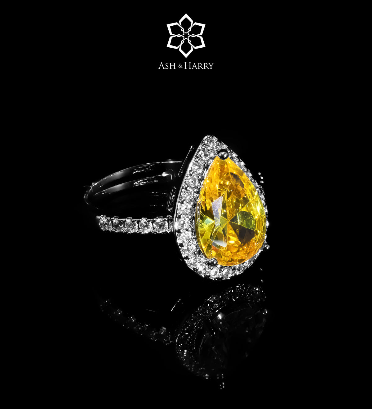 Shams Royal Yellow Bridal Full Set with Canary Yellow Simulated Diamond Centerpiece and White Simulated Diamonds, Rhodium Plated - Ash & Harry