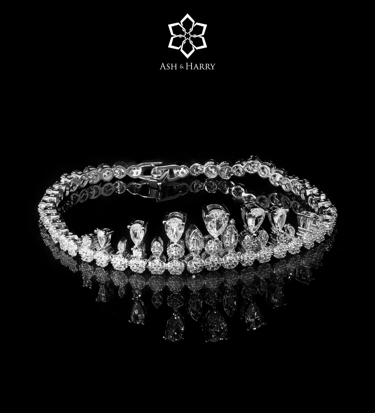 Shirin Pure White Luxury Bridal Full Set in High Quality Simulated Diamonds Rhodium Plated - Ash & Harry