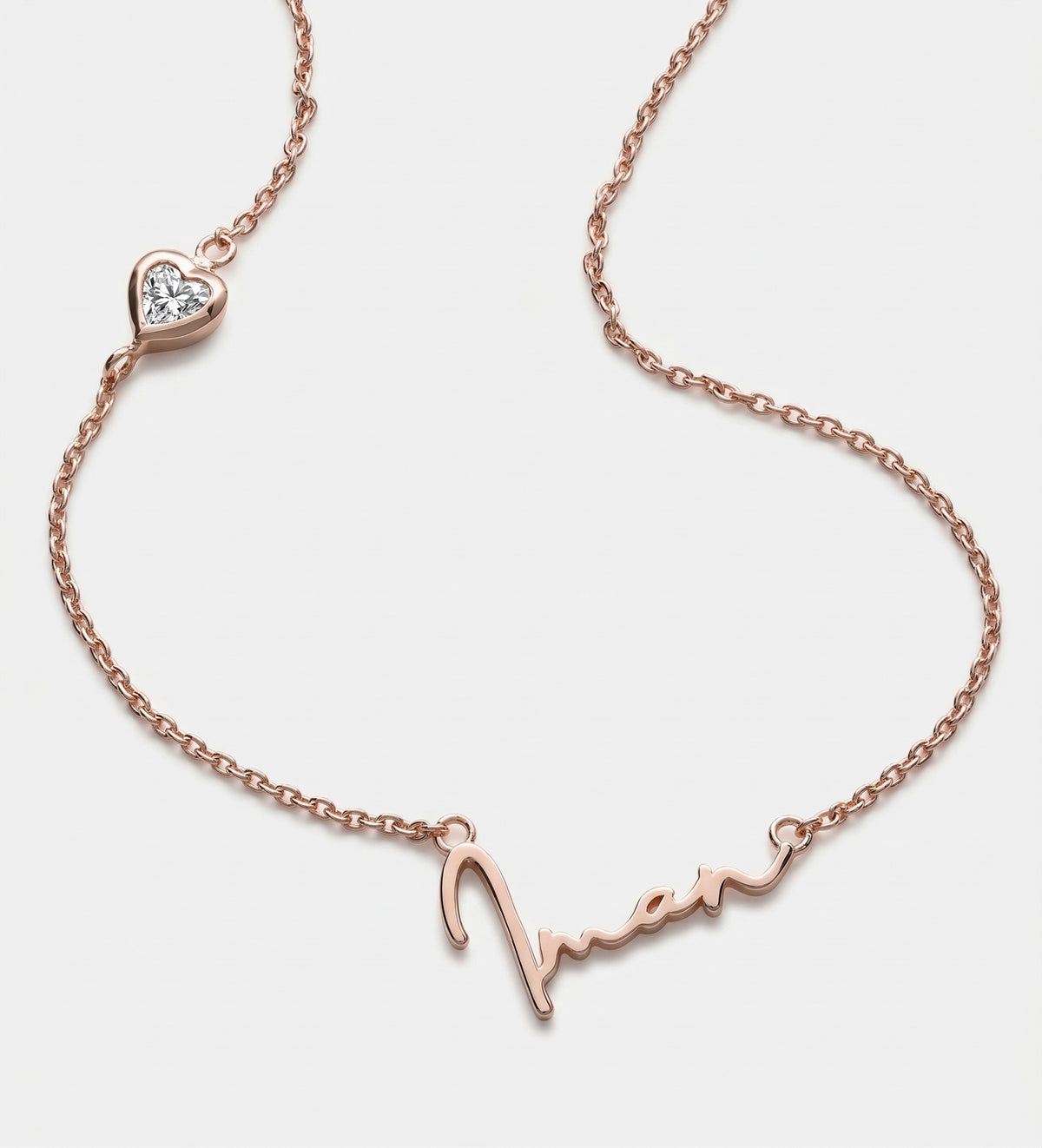 Signature Script Name Necklace With 0.2CT Lab Diamond in 18K Rose Gold Plating on 925 Silver - Ash & Harry
