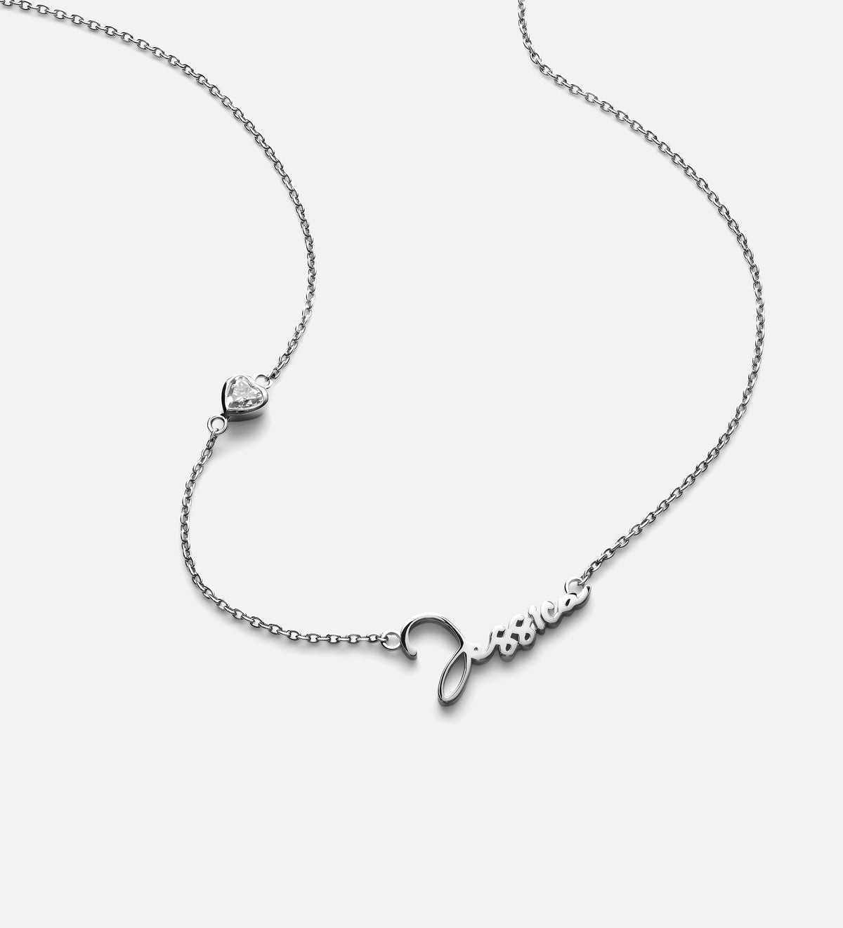 Signature Script Name Necklace With 0.2CT Lab Diamond in Rhodium Plating on 925 Silver - Ash & Harry
