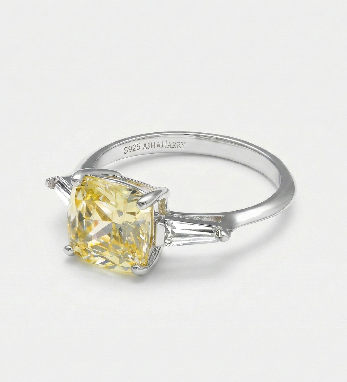 Solara Cushion Ring in 925 Silver with High Quality Simulated White and Canary Diamonds - Ash & Harry