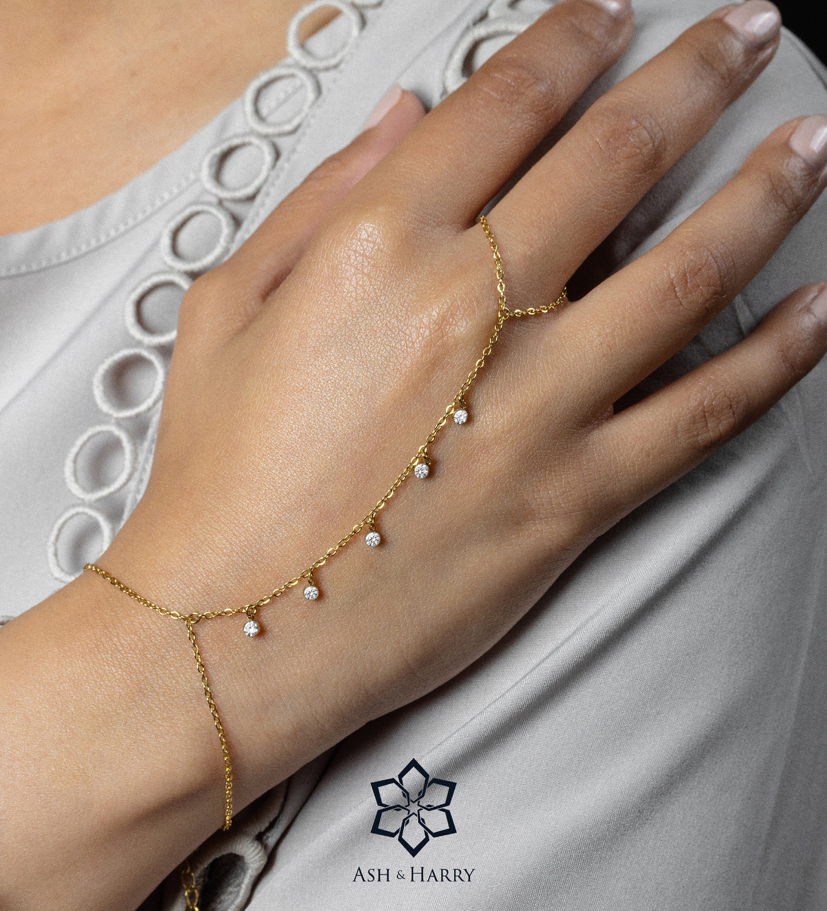 Stardrop Cascade Hand Chain With High Quality Simulated Diamonds - Ash & Harry