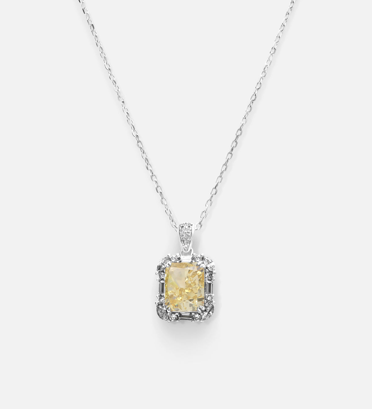 Sunset Halo Pendant in 925 Silver with High Quality Simulated White and Crafted Canary Diamonds - Ash & Harry
