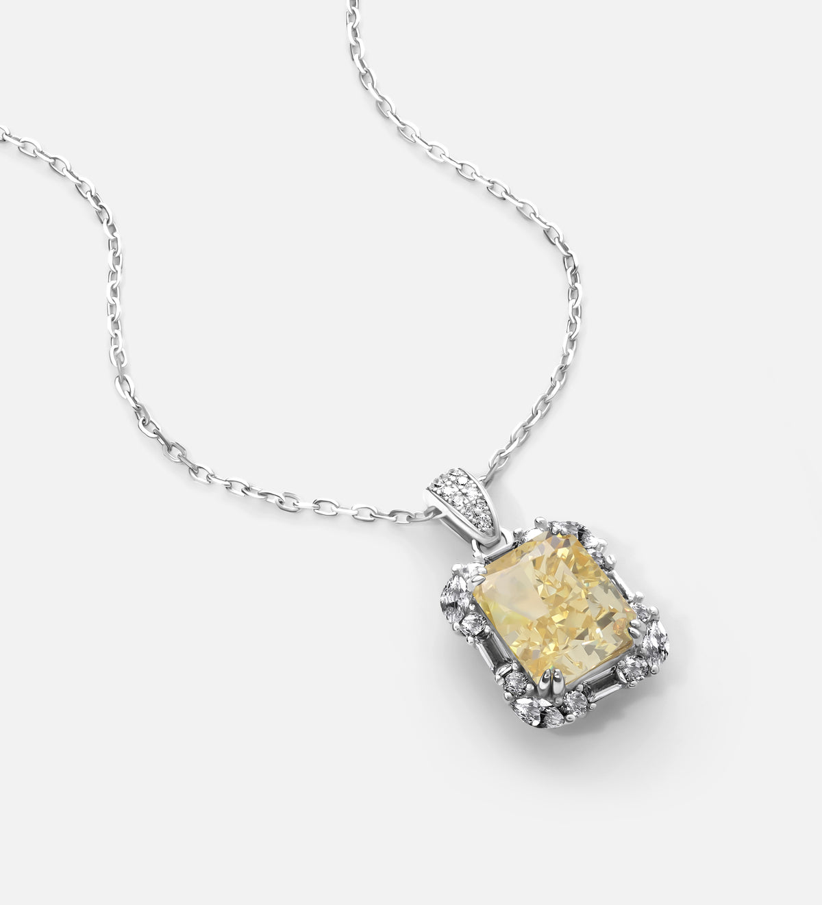 Sunset Halo Pendant in 925 Silver with High Quality Simulated White and Crafted Canary Diamonds - Ash & Harry