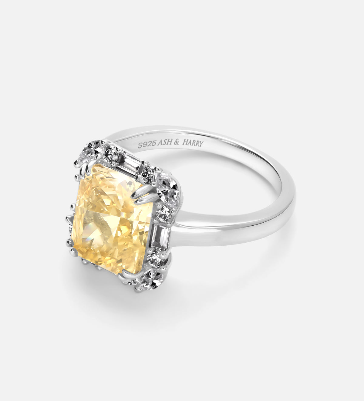 Sunset Halo Ring in 925 Silver with High Quality Simulated White and Crafted Canary Diamonds - Ash & Harry