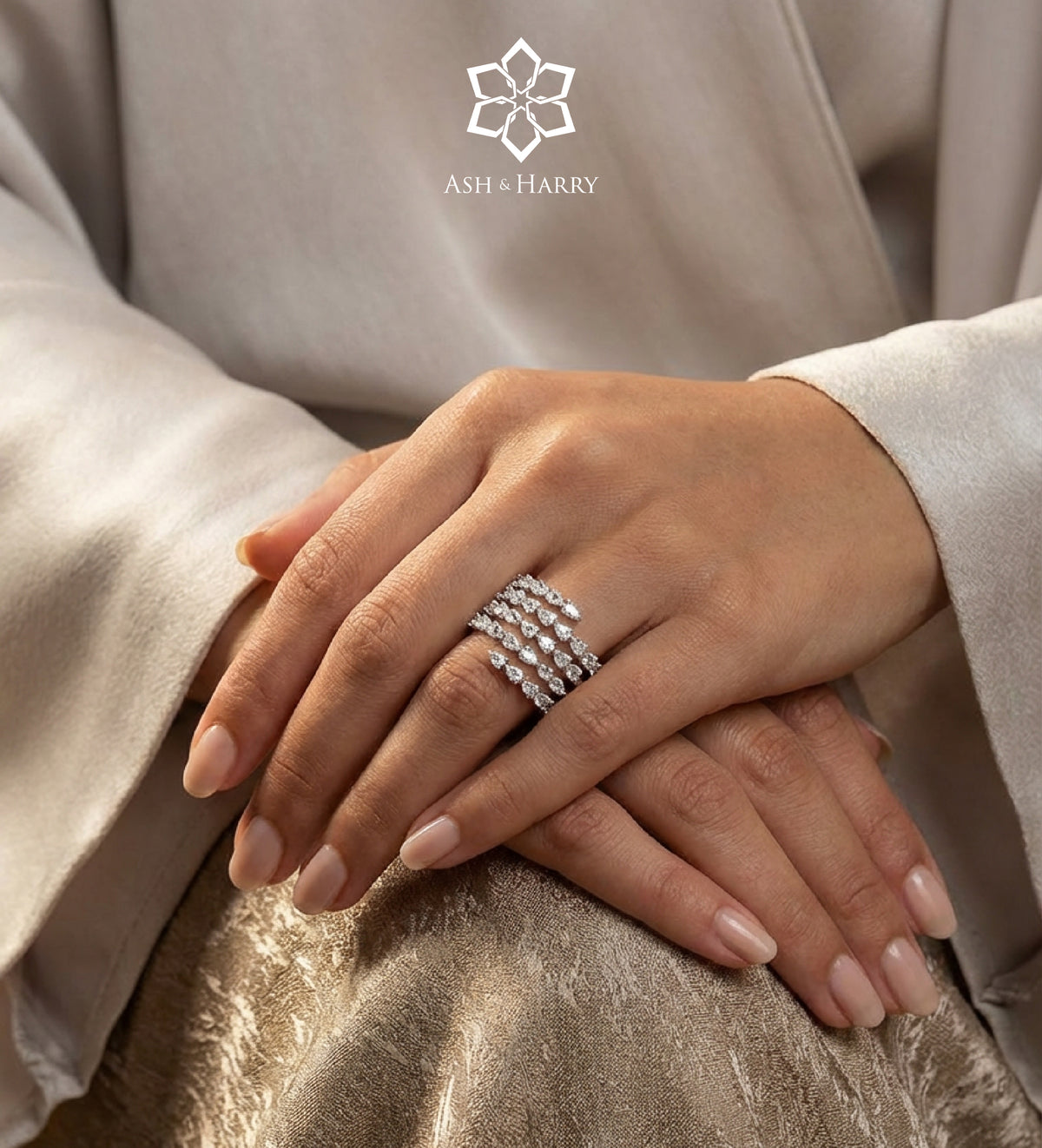 Symphony Of Stars Ring in 925 Silver with High - Quality White Simulated Diamonds - Ash & Harry
