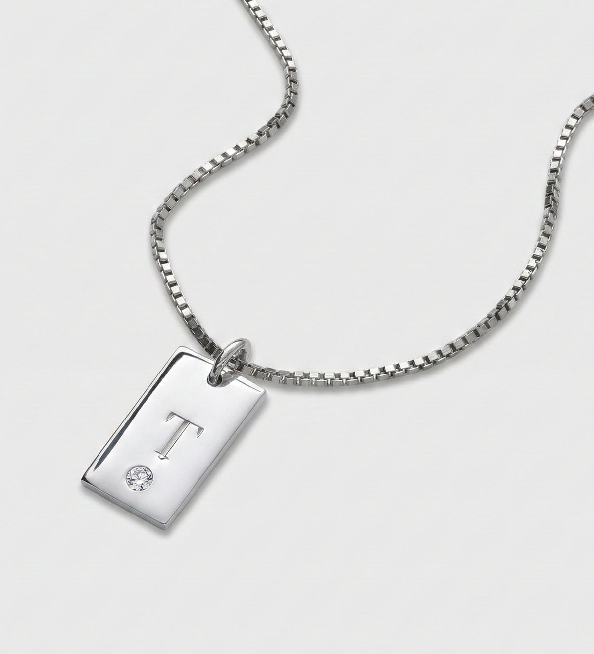 Tag Initial Necklace With Lab Diamond in Rhodium Plating on 925 Silver - Ash & Harry