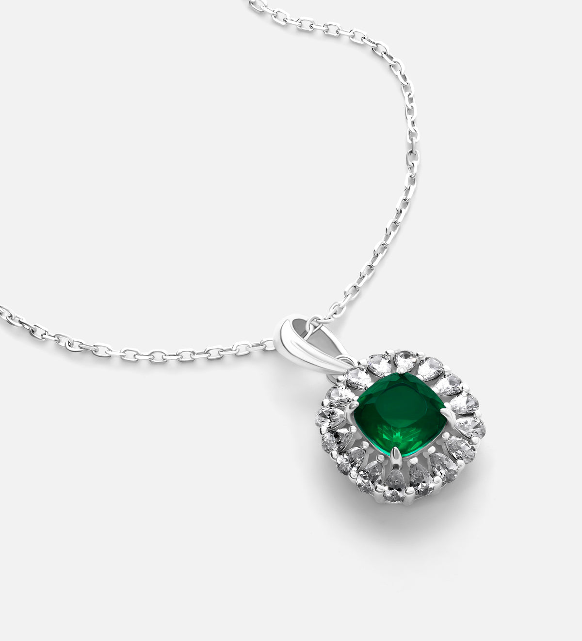 Timeless Emerald Garland Pendant in 925 Silver High Quality Simulated Diamonds and Crafted Emerald Stone - Ash & Harry