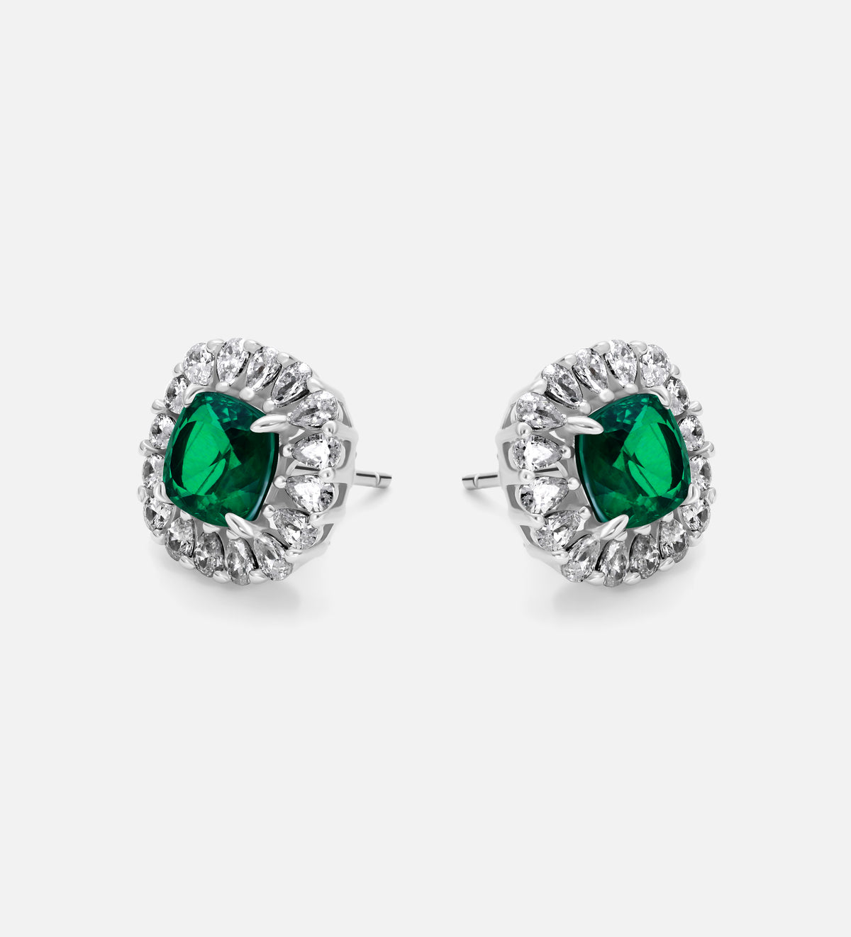 Timeless Emerald Garland Studs in 925 Silver High Quality Simulated Diamonds and Crafted Emerald Stones - Ash & Harry