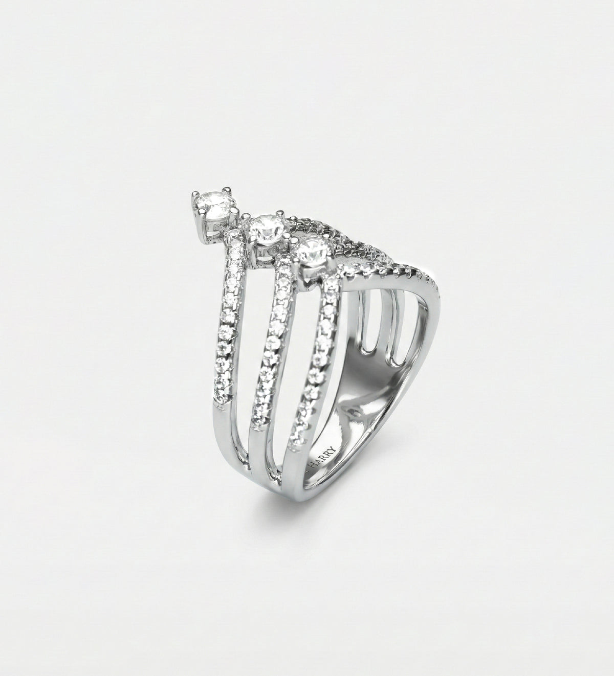 Triple Crown Ring in 925 Silver with High - Quality Simulated Diamonds - Ash & Harry