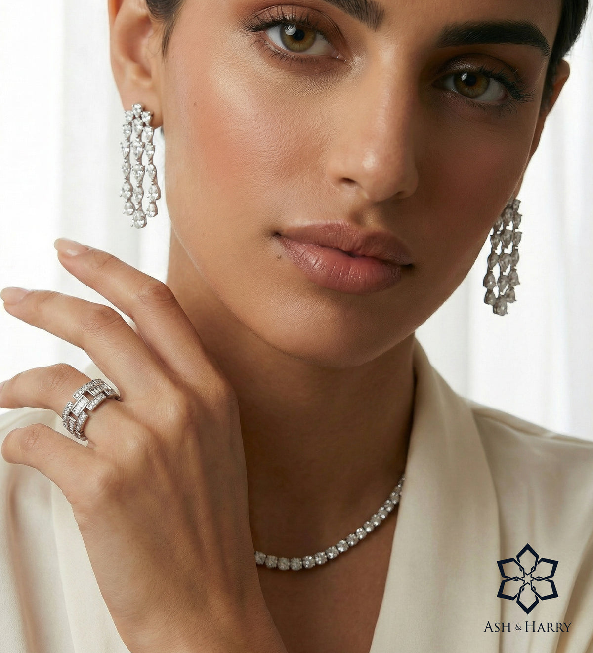 Triple Teardrop Cascade Earrings in 925 Silver with Teardrop - Cut High - Quality Simulated Diamonds - Ash & Harry