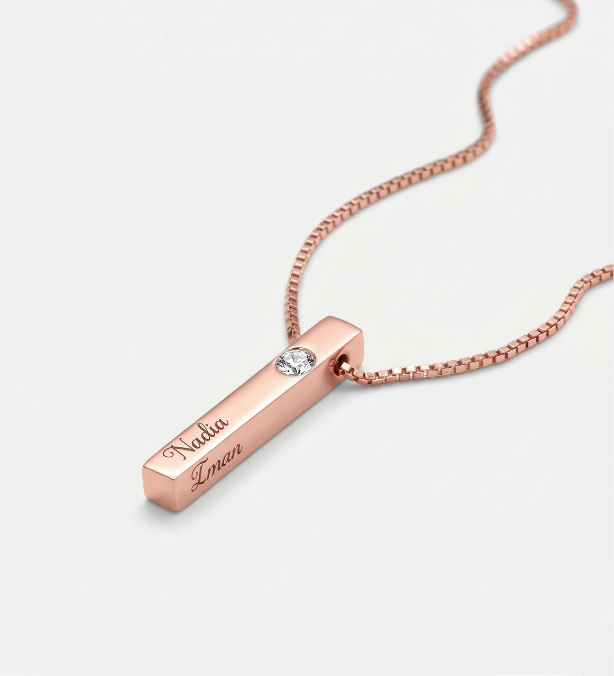 Vertical Bar Necklace With 0.25CT Lab Diamond in 18K Rose Gold Plating on 925 Silver - Ash & Harry