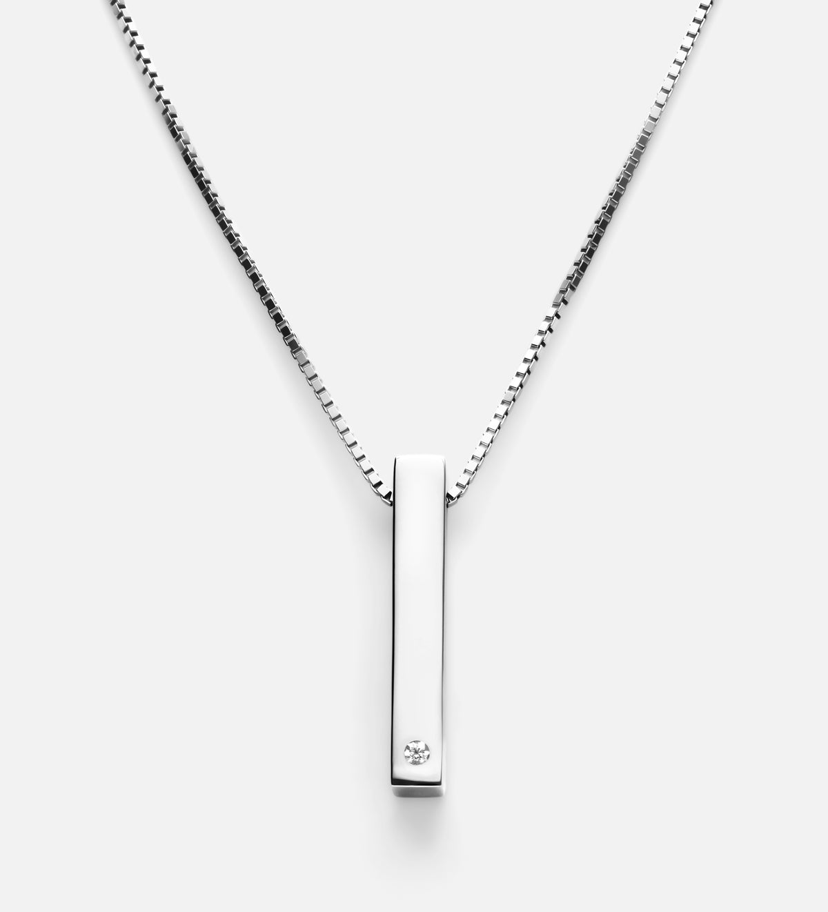 Vertical Bar Necklace With Lab Diamond in Rhodium Plating on 925 Silver - Ash & Harry