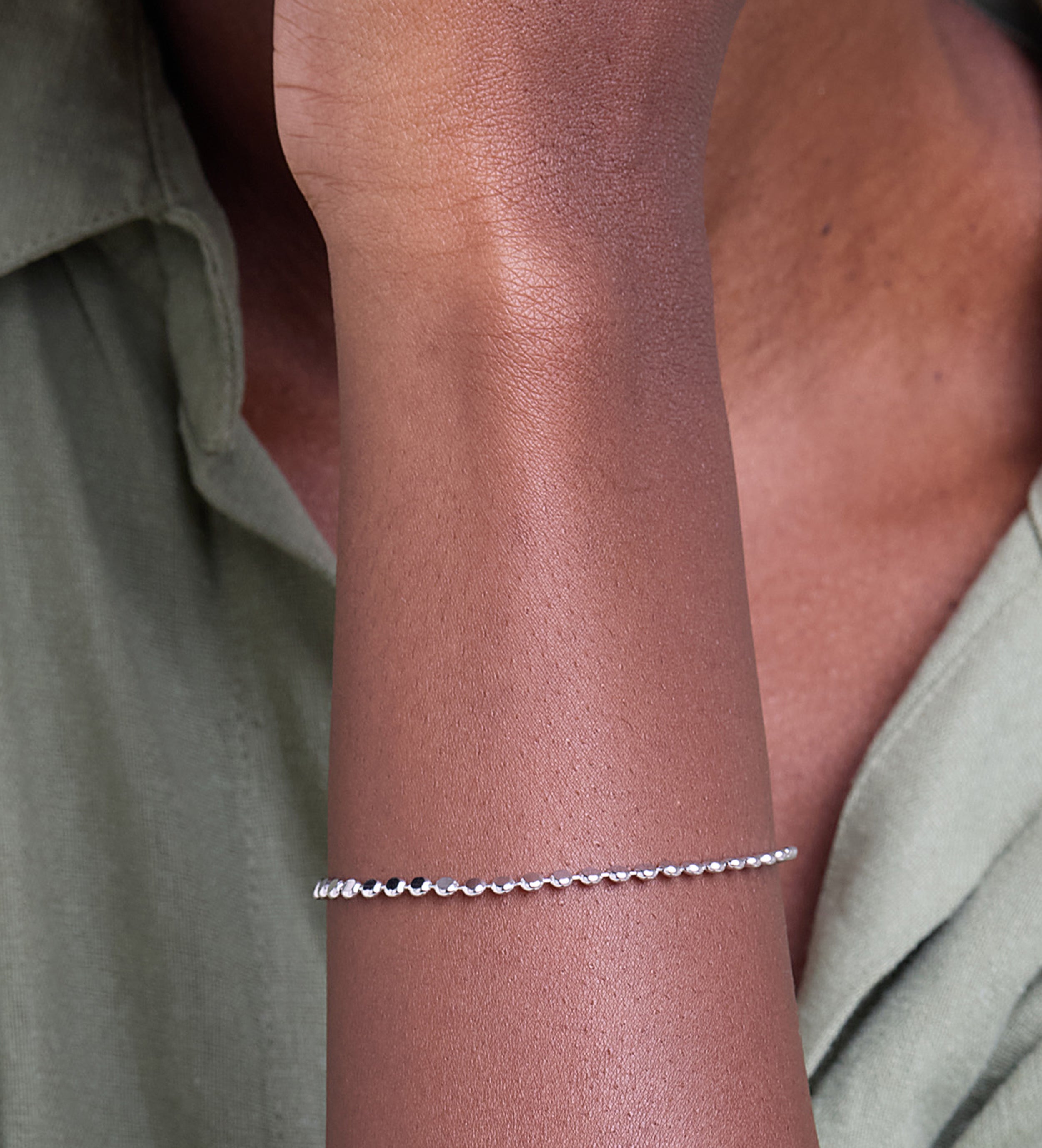 Flat Beaded Bracelet in Silver