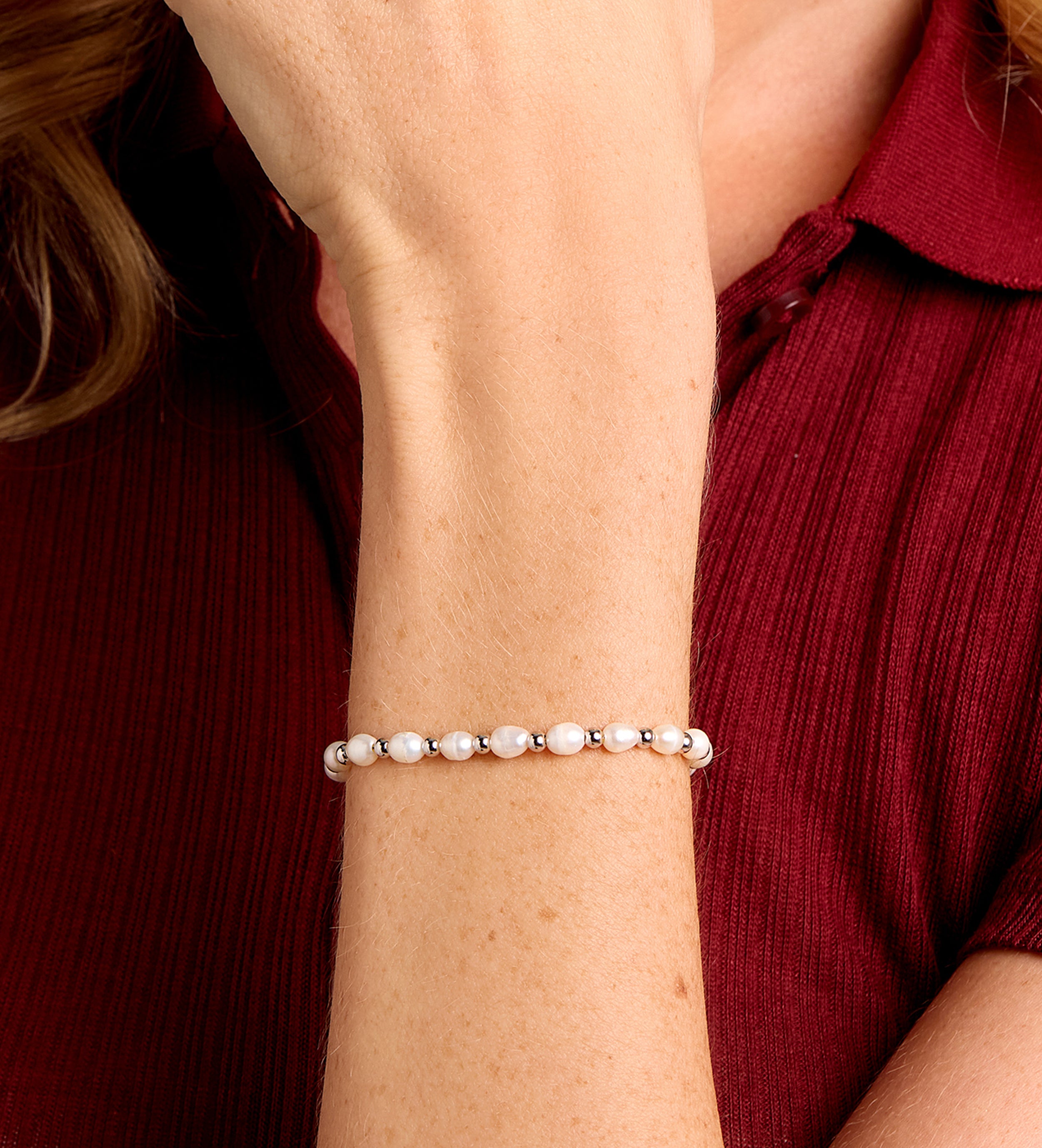 Pearl Beaded Bracelet in Silver