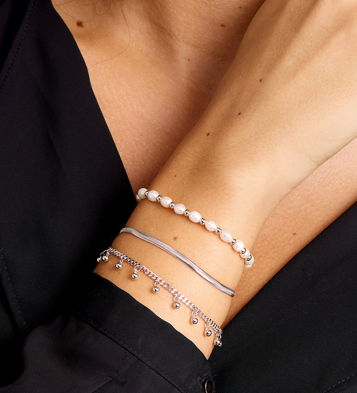 Pearl Beaded Bracelet in Rhodium Plating on 925 Silver - Ash & Harry