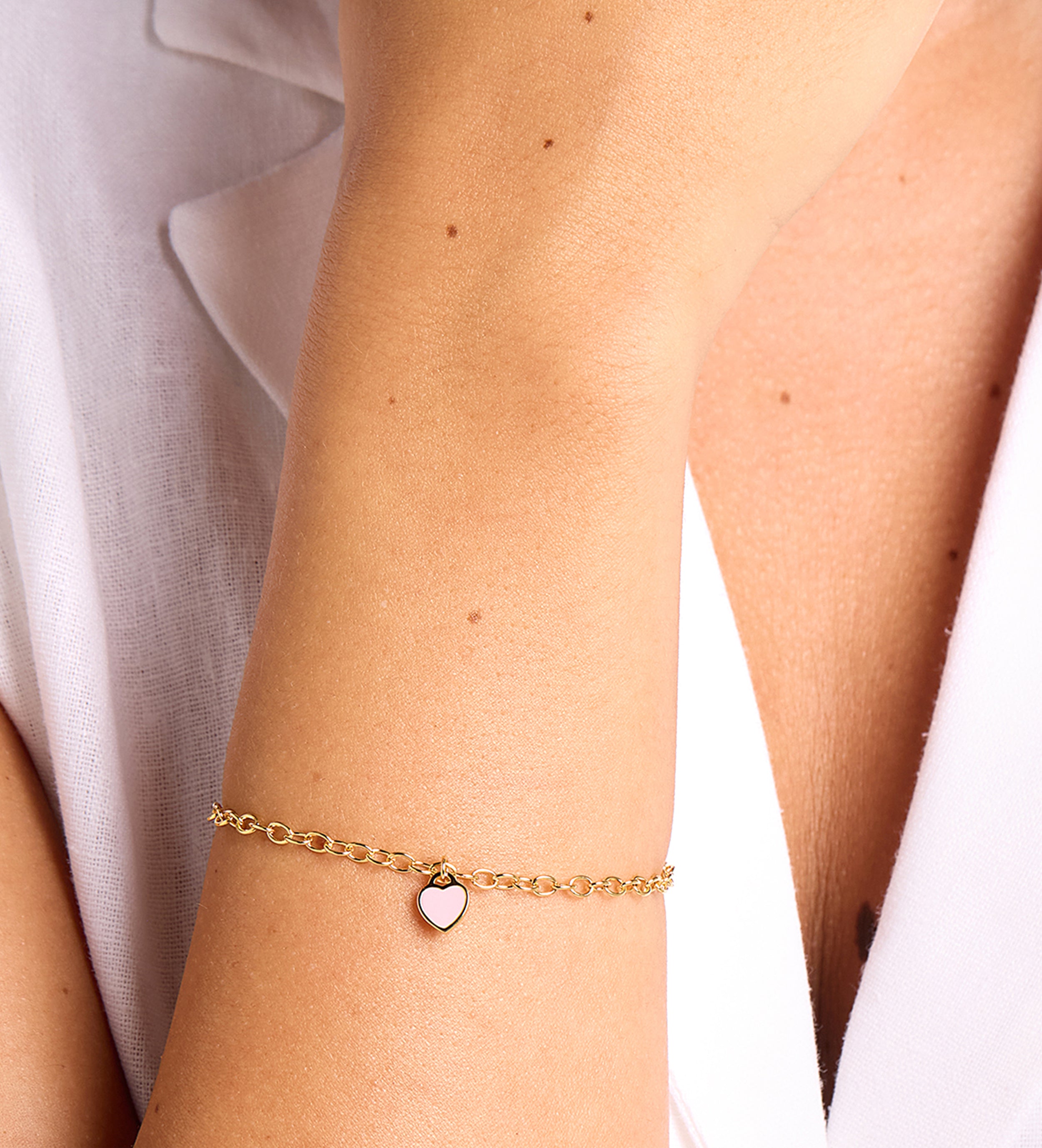 Pink Heart Chain Bracelet in Gold