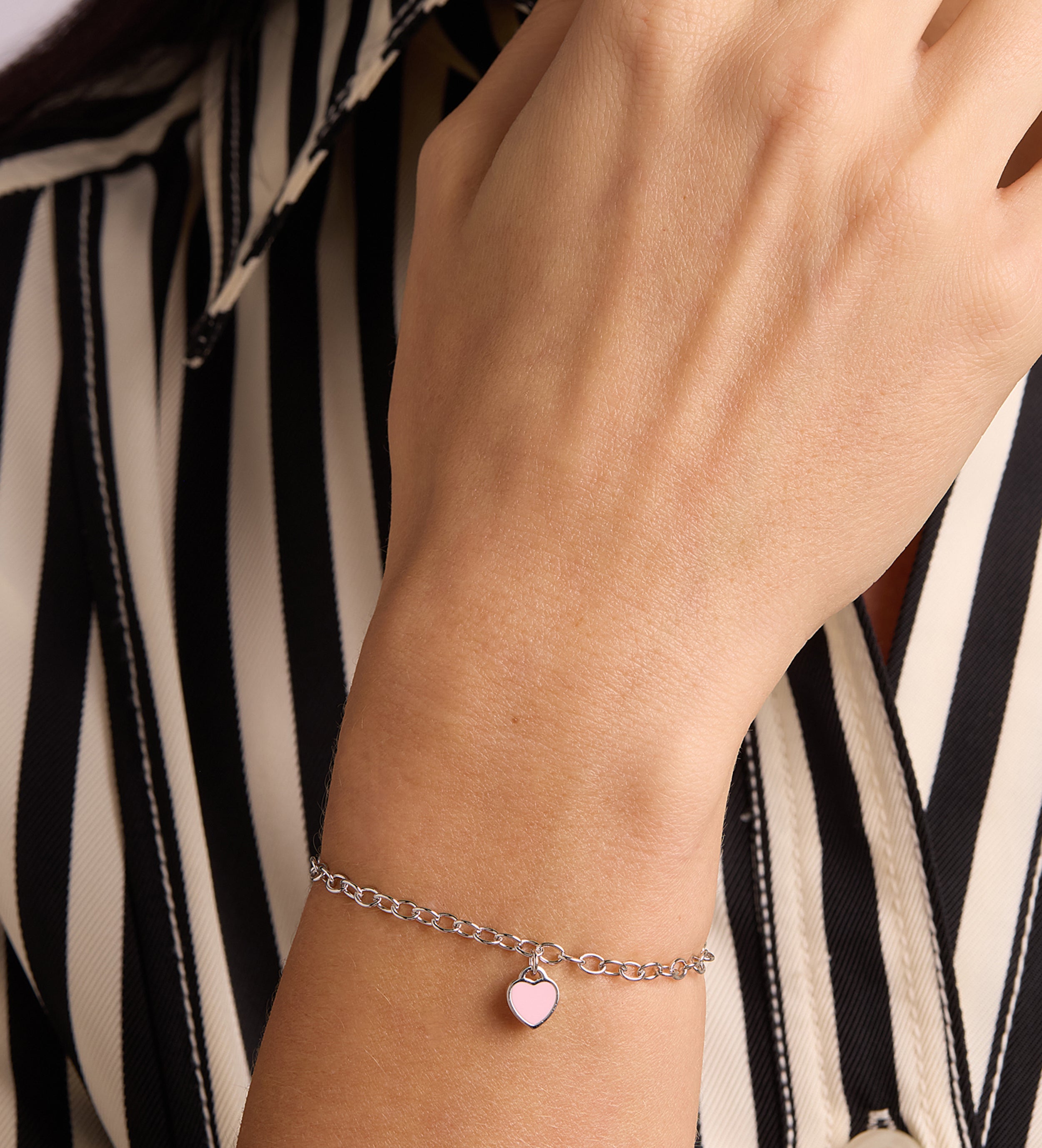 Pink Heart Chain Bracelet in Silver
