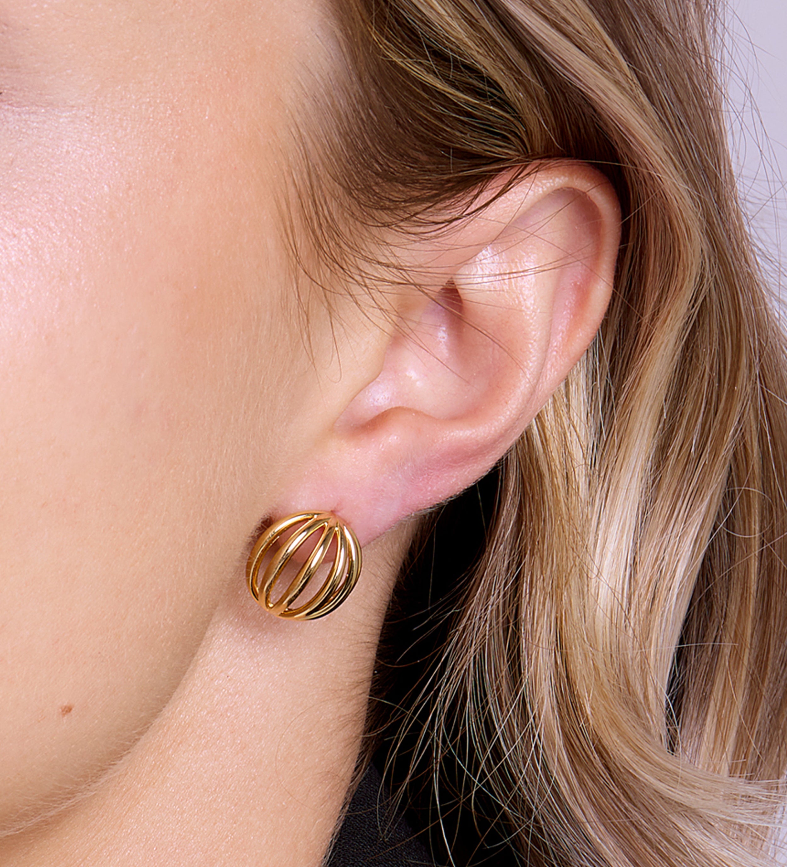 Caged Stud Earrings in Gold