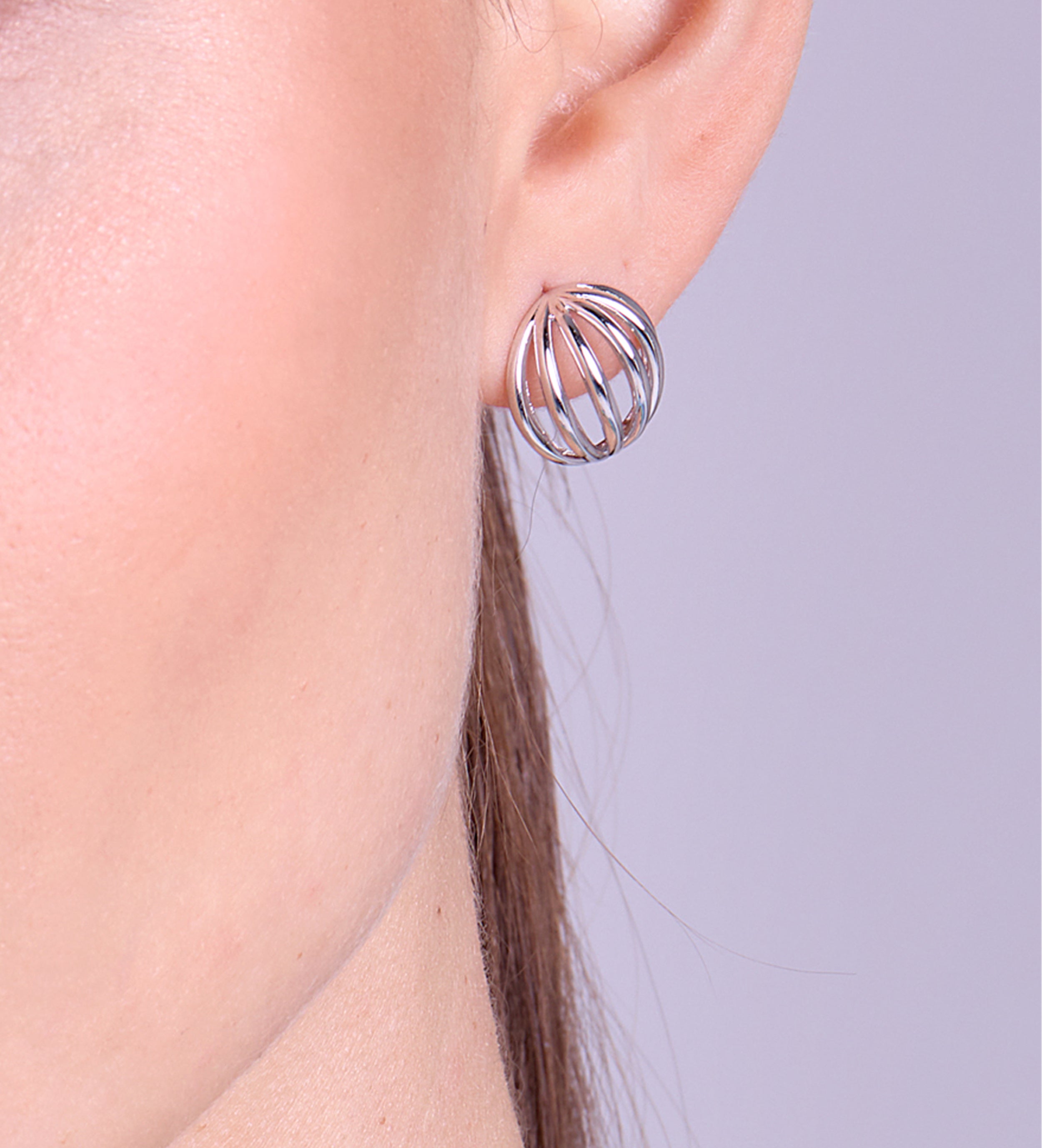 Caged Stud Earrings in Silver