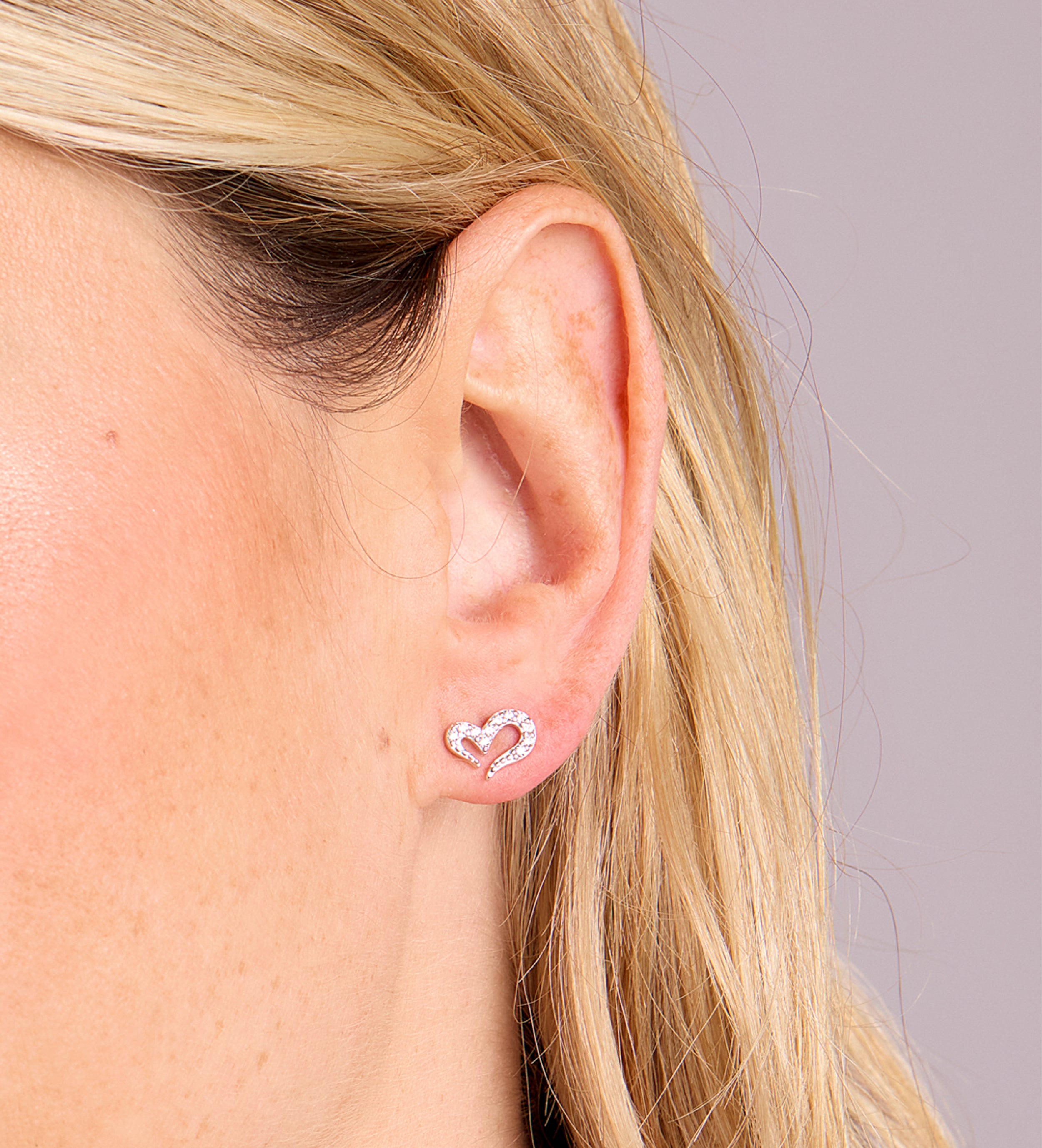 Pave Heart Earrings in Silver
