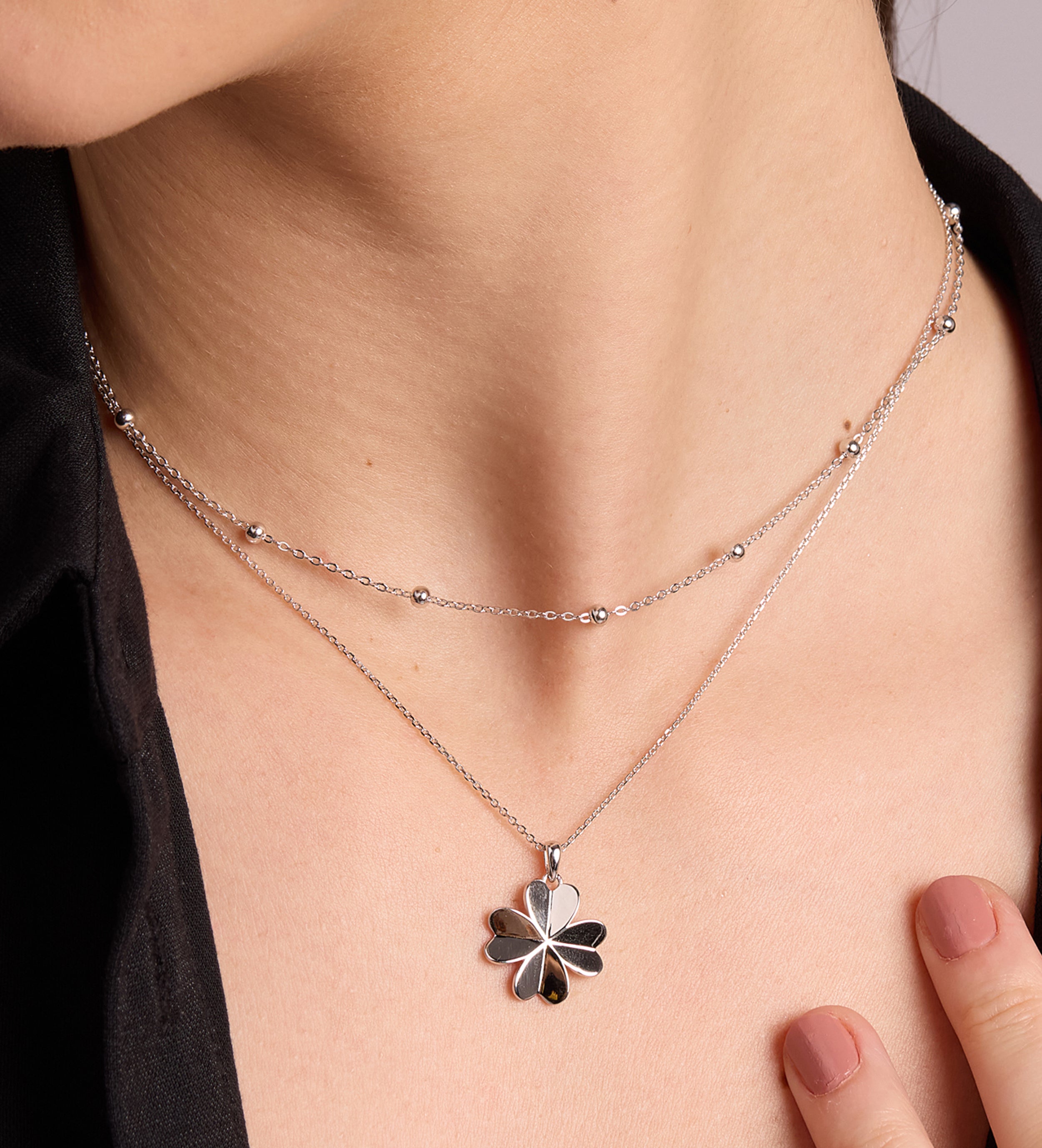 Origami Heart Clover Necklace in Silver