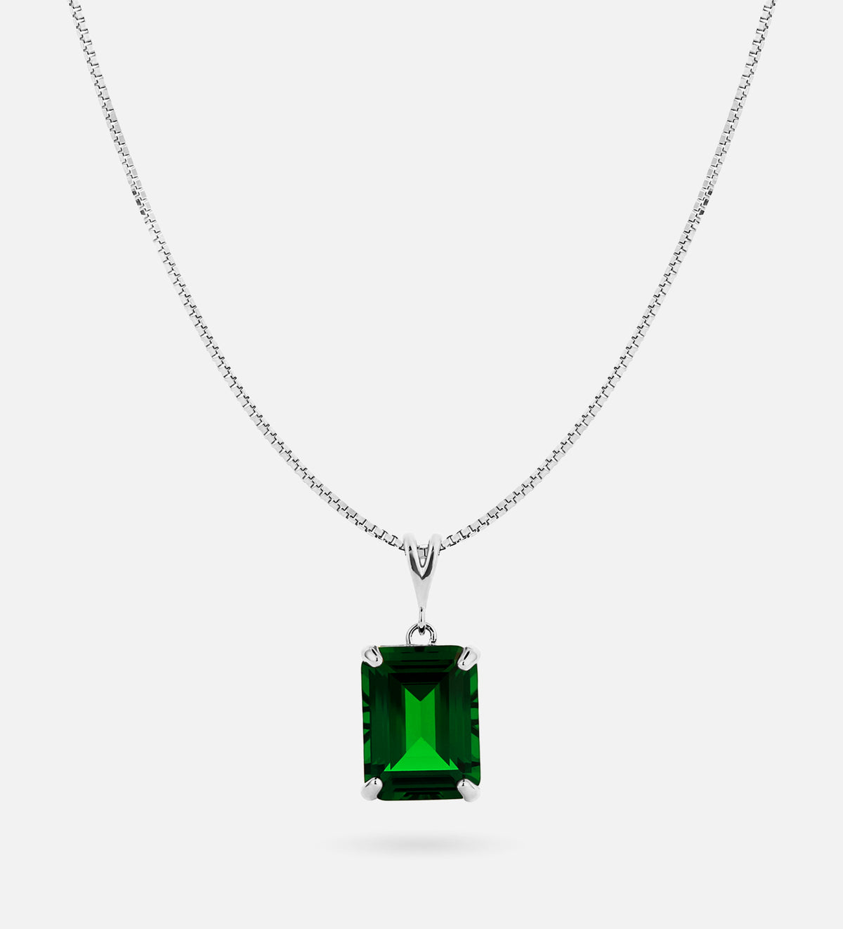 Emerald Cut Pendant Necklace in Rhodium Plating on 925 Silver - Ash & Harry