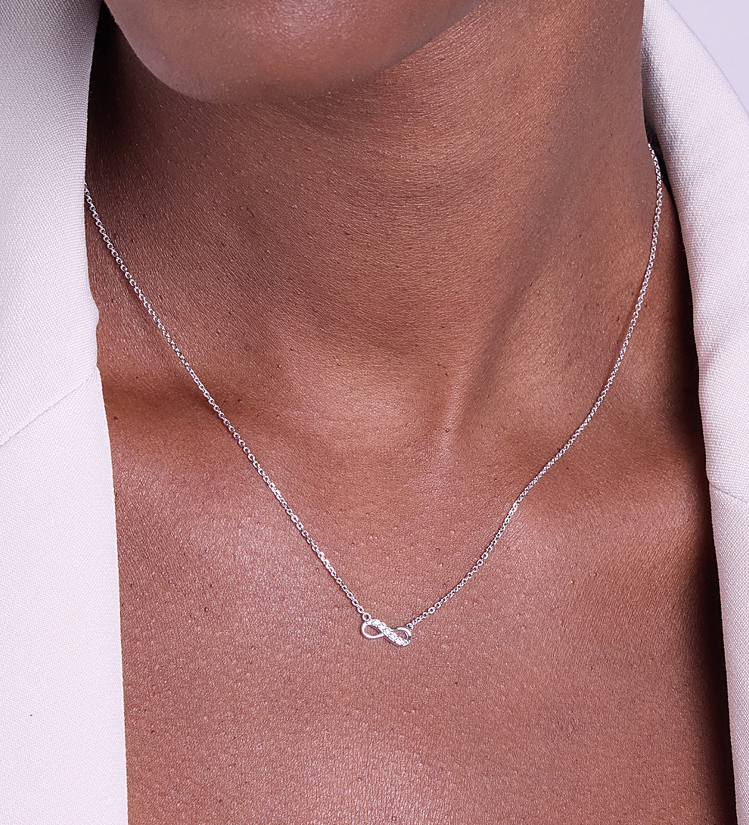 Mini Infinity Pave Necklace in Silver