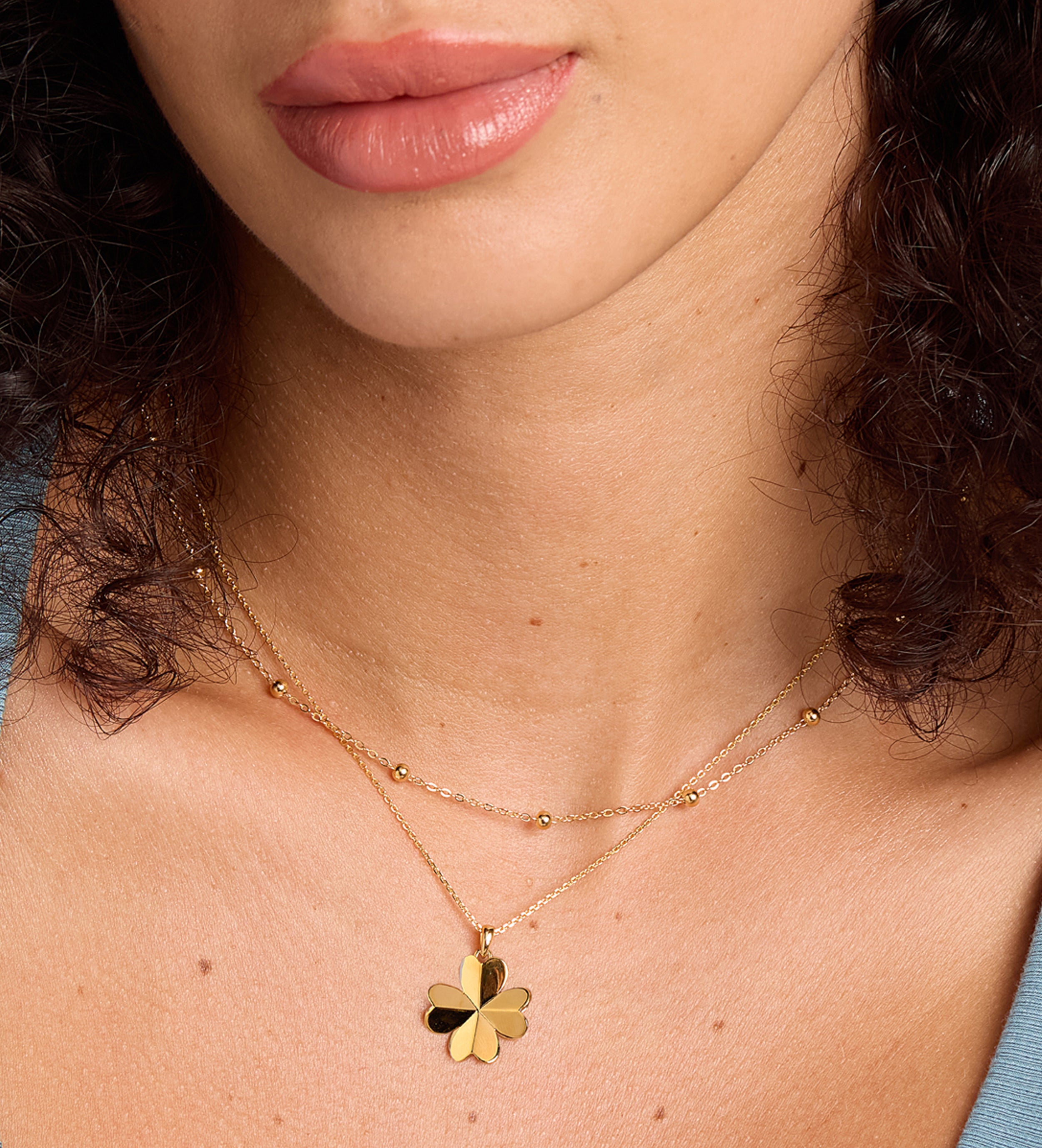 Origami Heart Clover Necklace in Gold