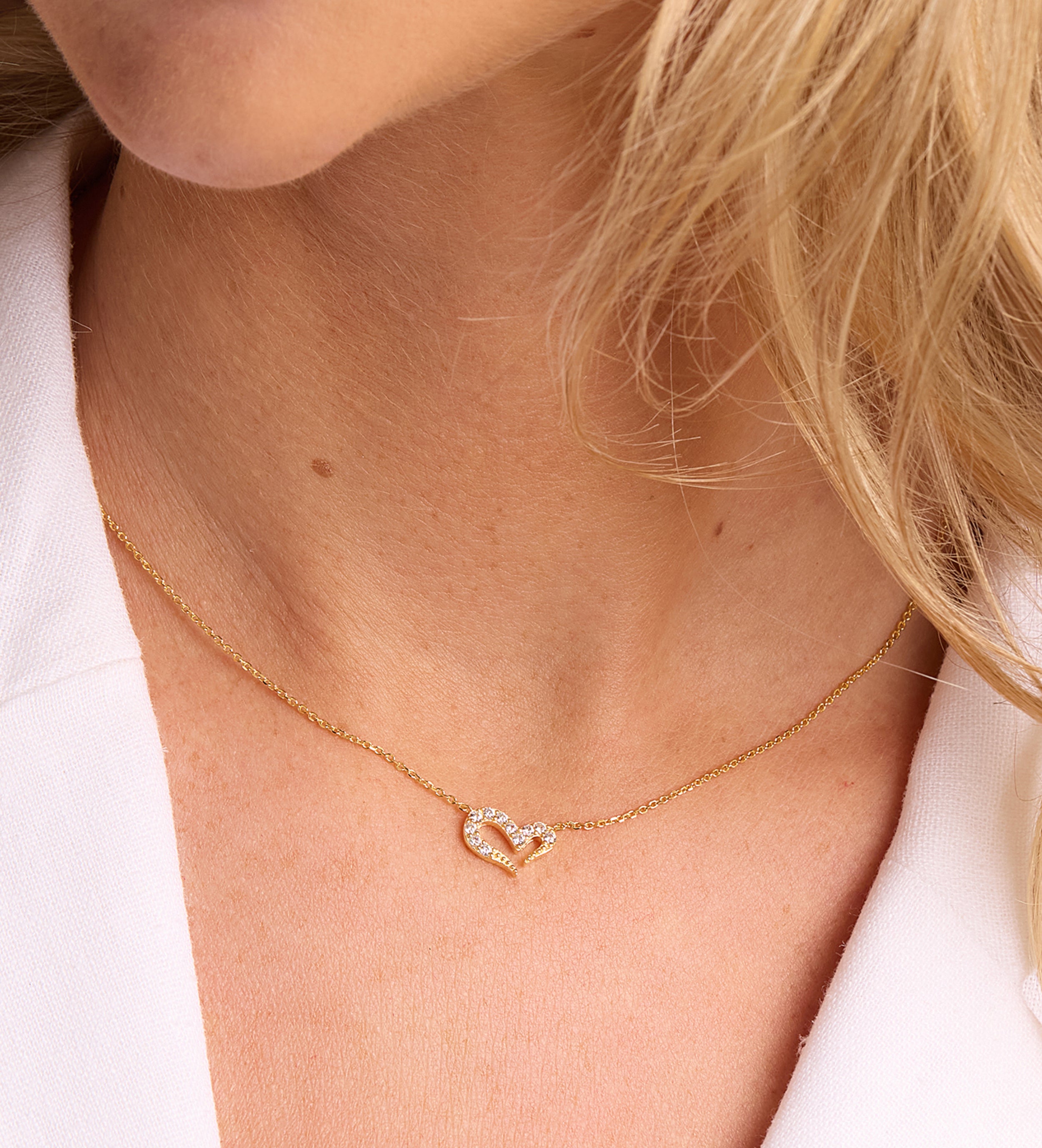 Pave Heart Silhouette Necklace in Gold