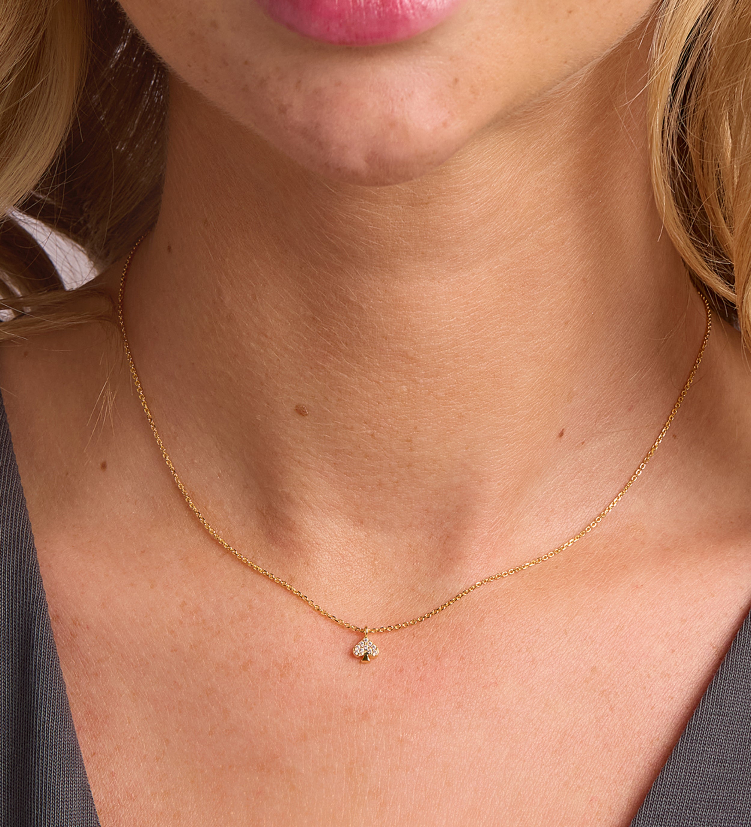 Pave Spade Necklace in Gold