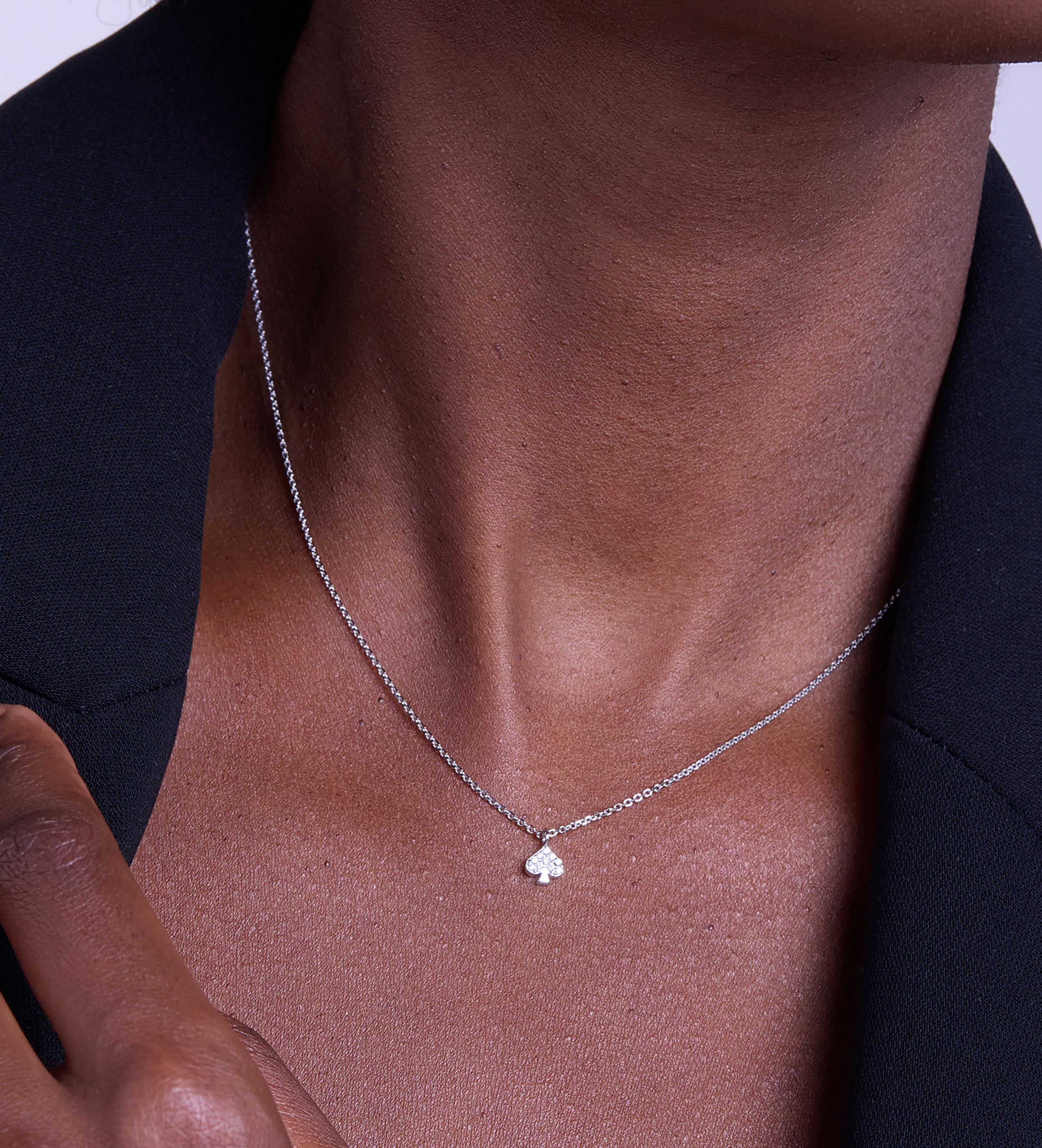 Pave Spade Necklace in Silver