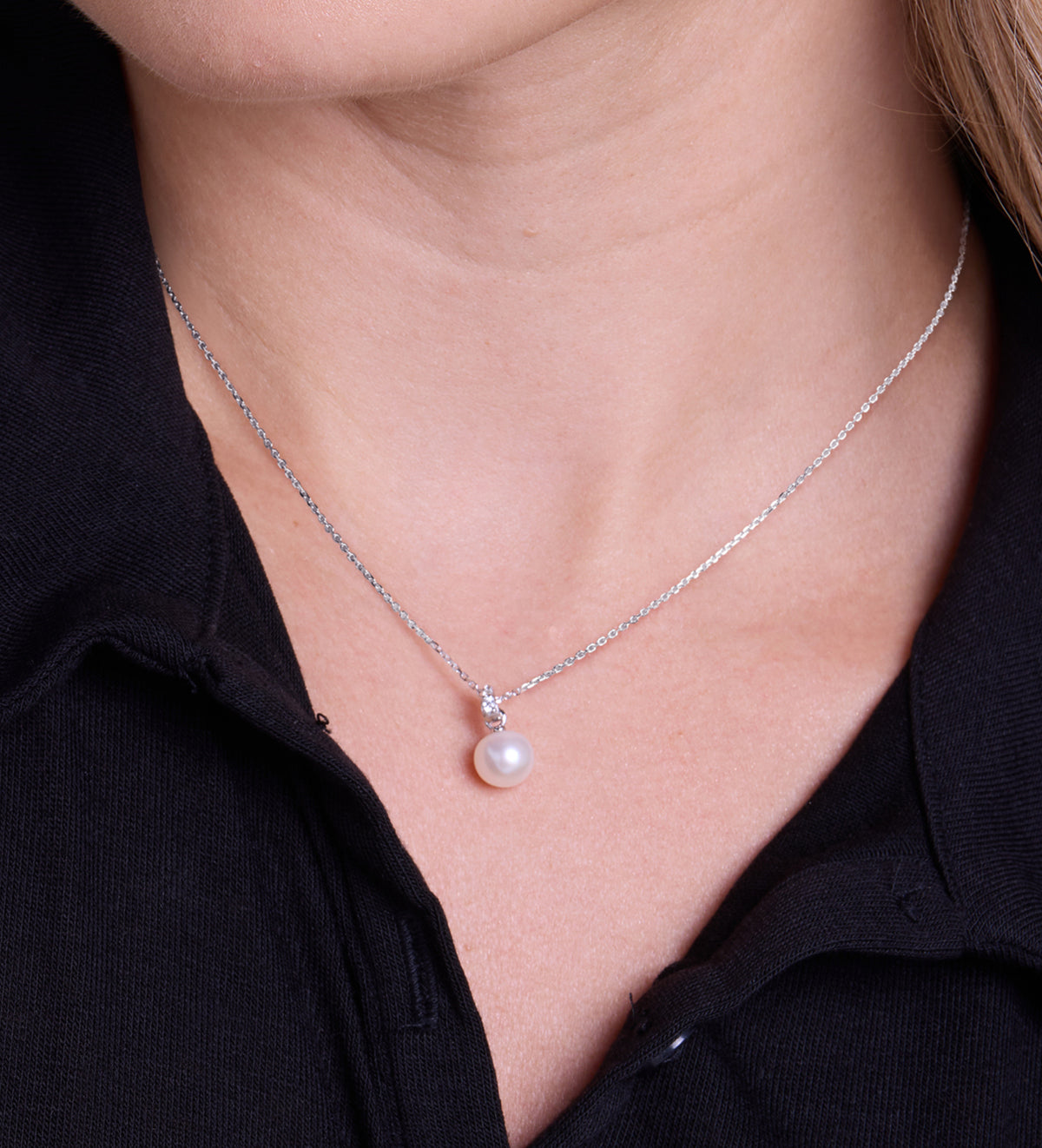 Pearl Pendant Necklace in Rhodium Plating on 925 Silver - Ash & Harry