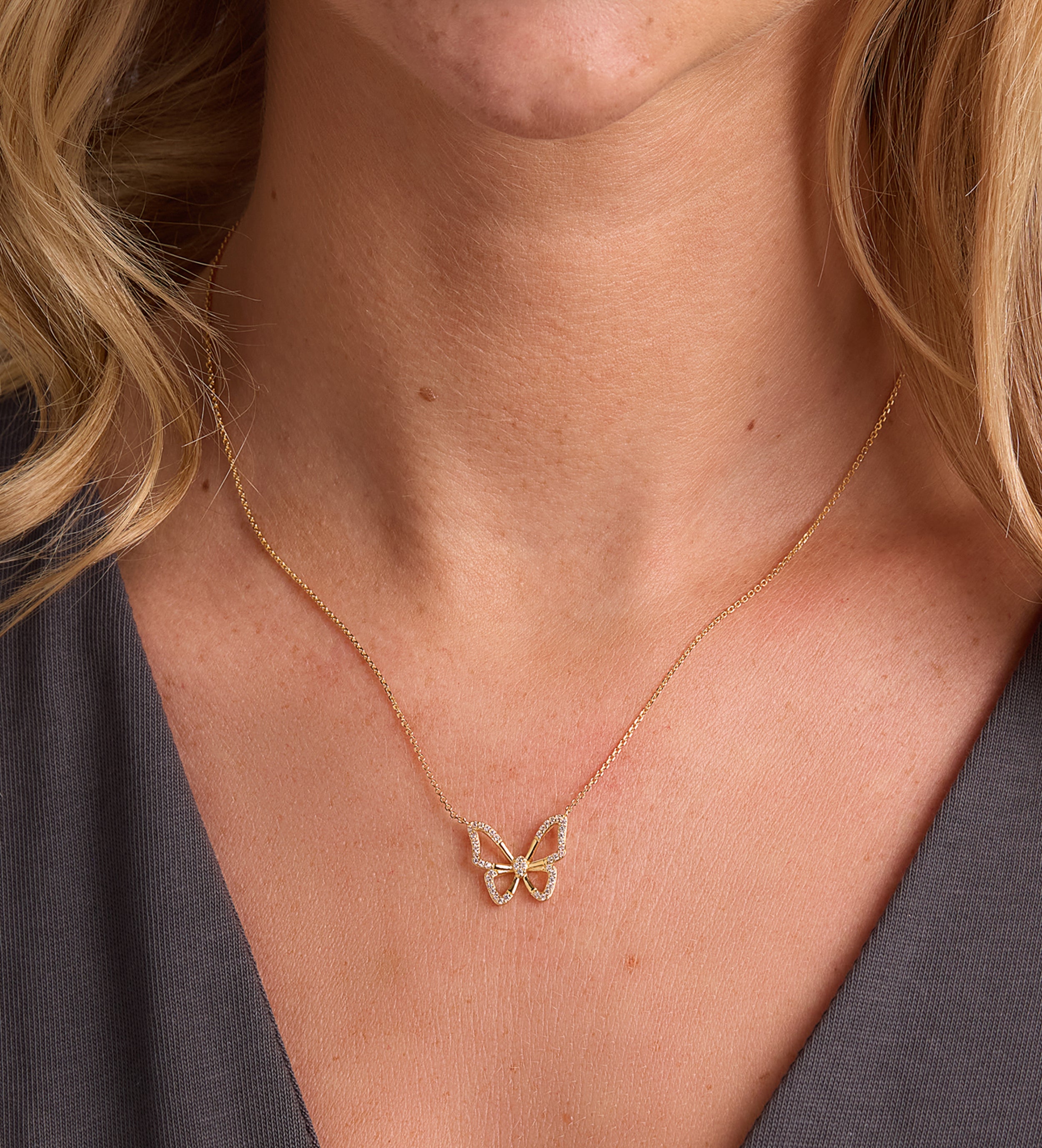 Pave Butterfly Silhouette Necklace in Gold