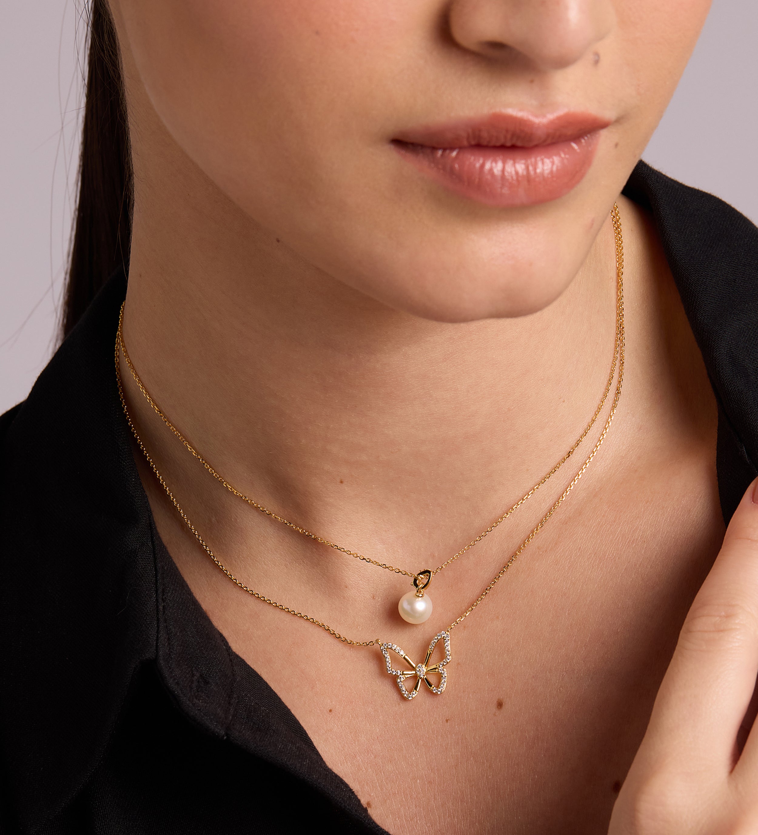 Pave Butterfly Silhouette Necklace in Gold