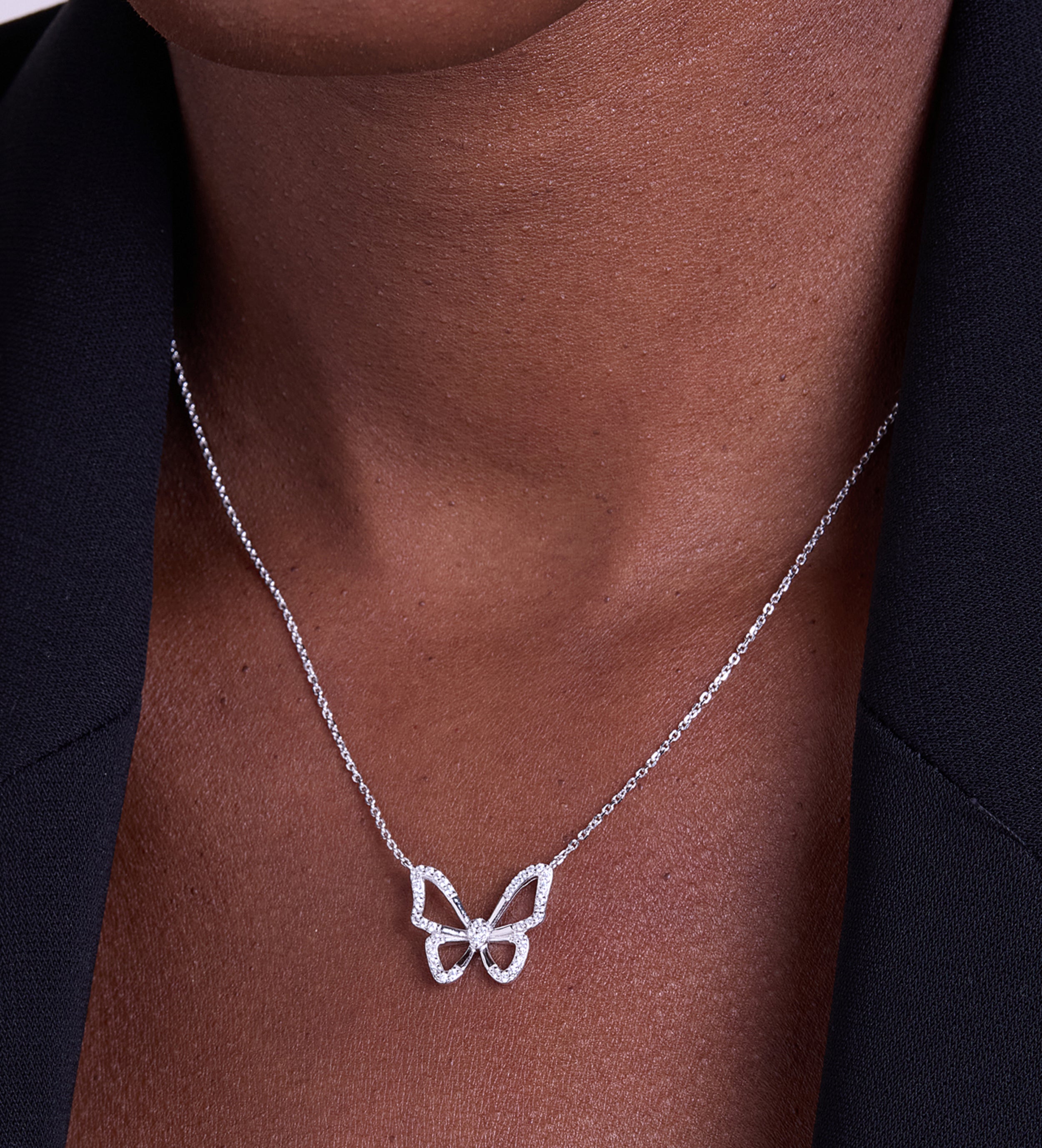 Pave Butterfly Silhouette Necklace in Silver