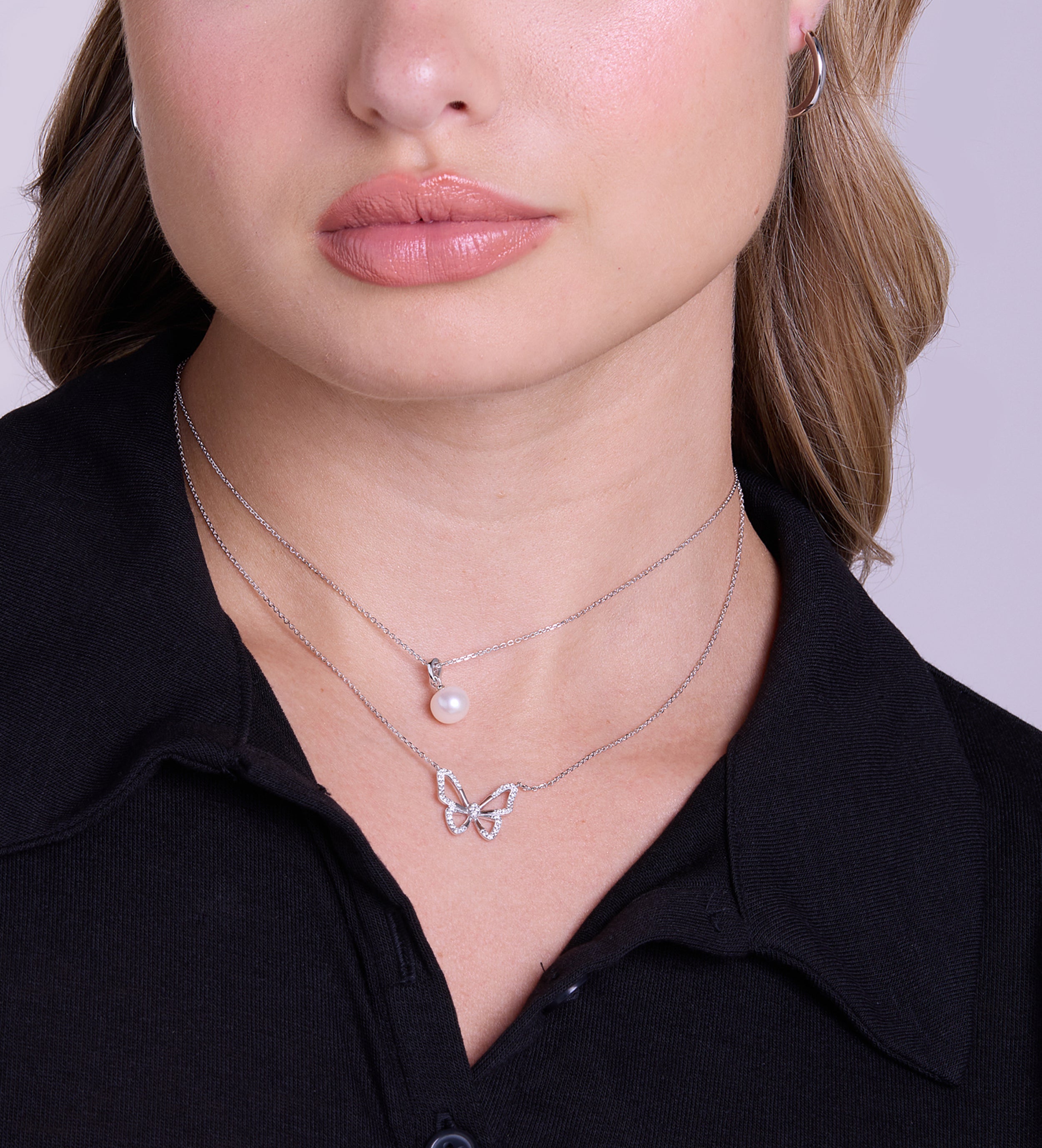 Pave Butterfly Silhouette Necklace in Silver