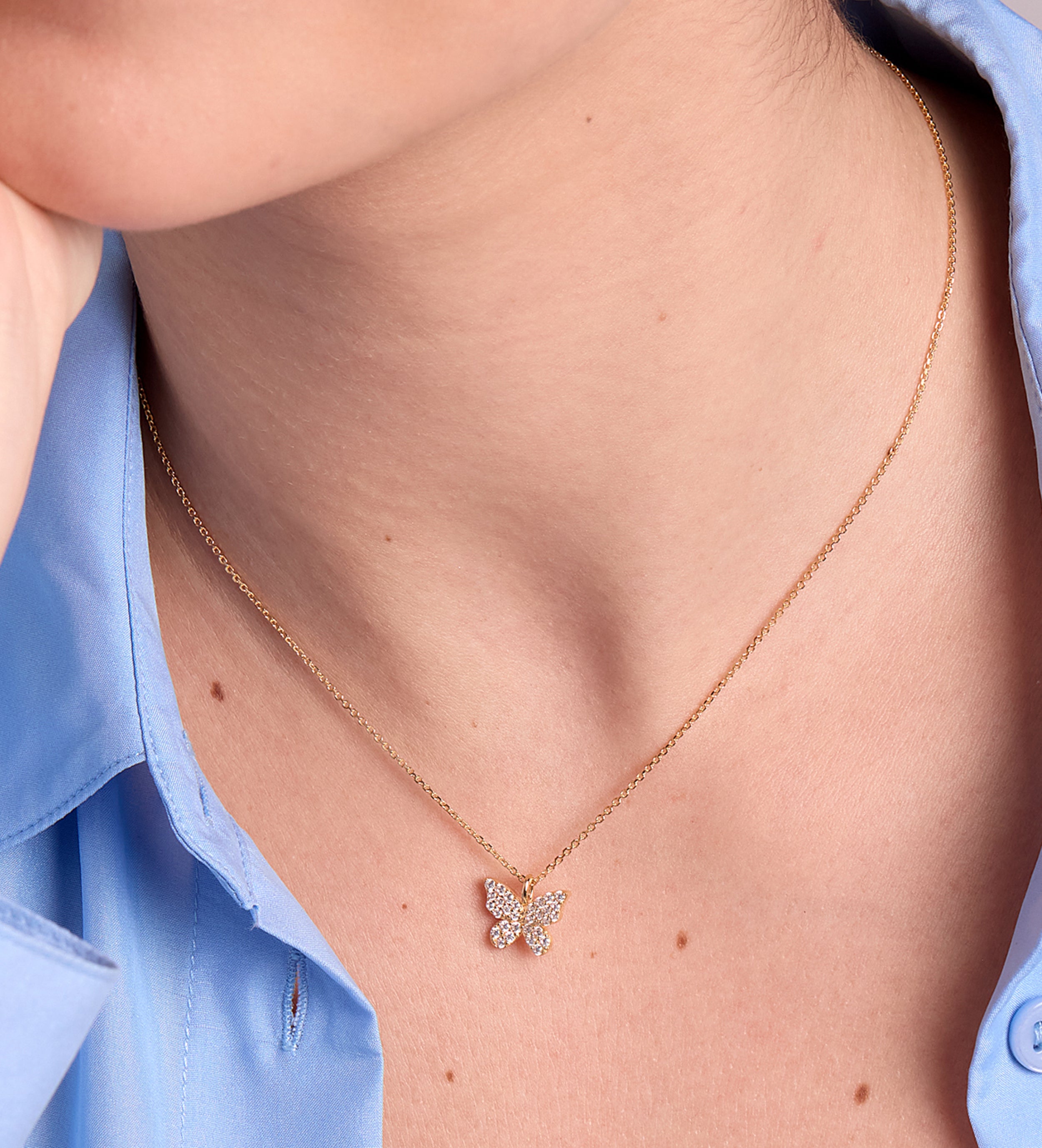 Pave Butterfly Necklace in Gold