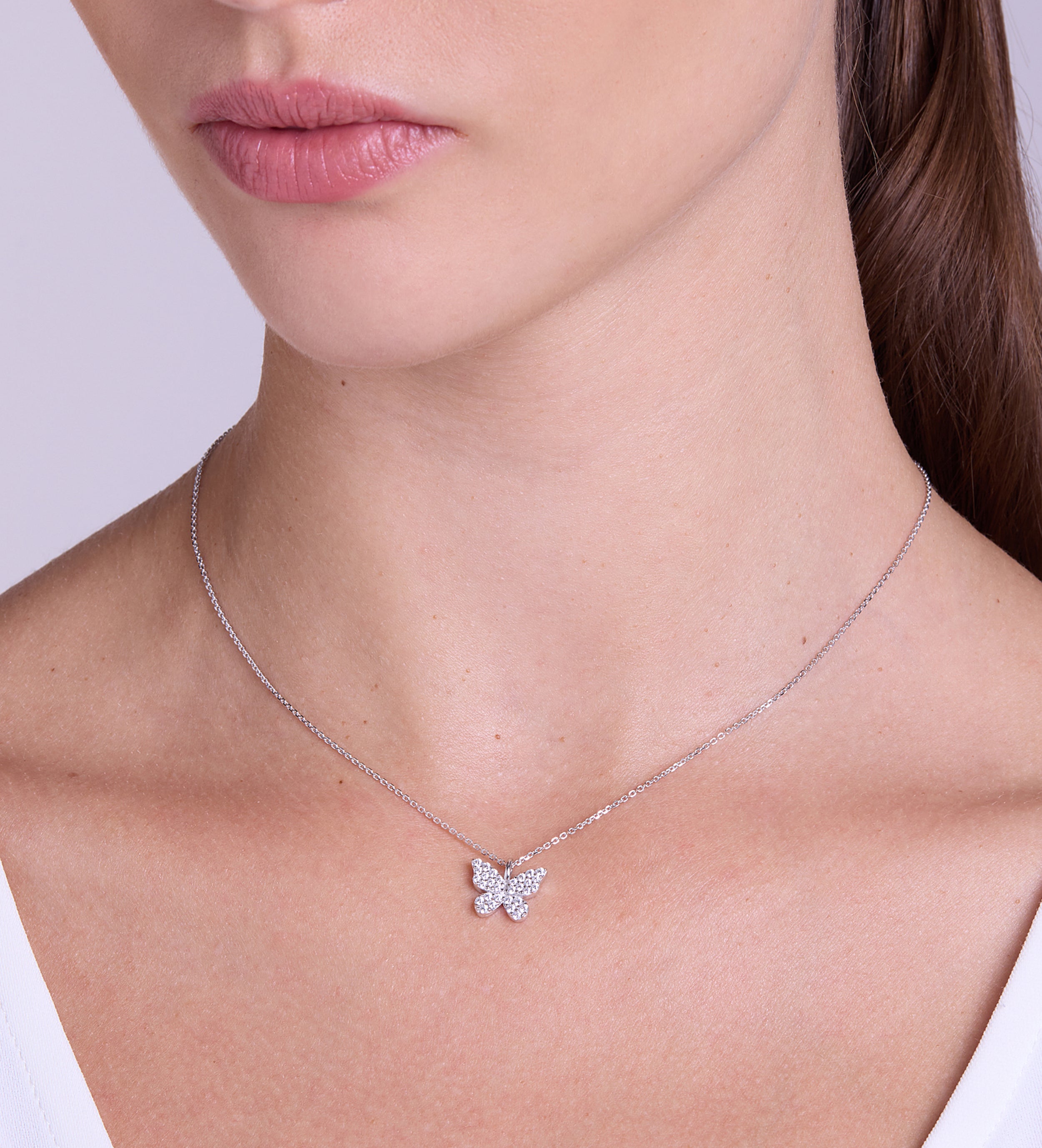 Pave Butterfly Necklace in Silver