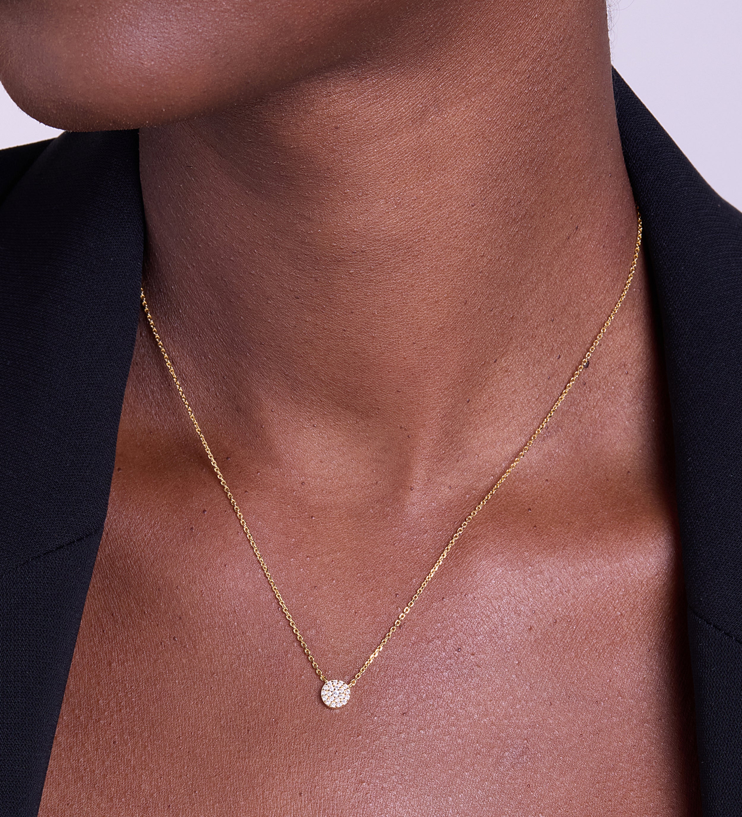 Round Pave Cluster Necklace in Gold