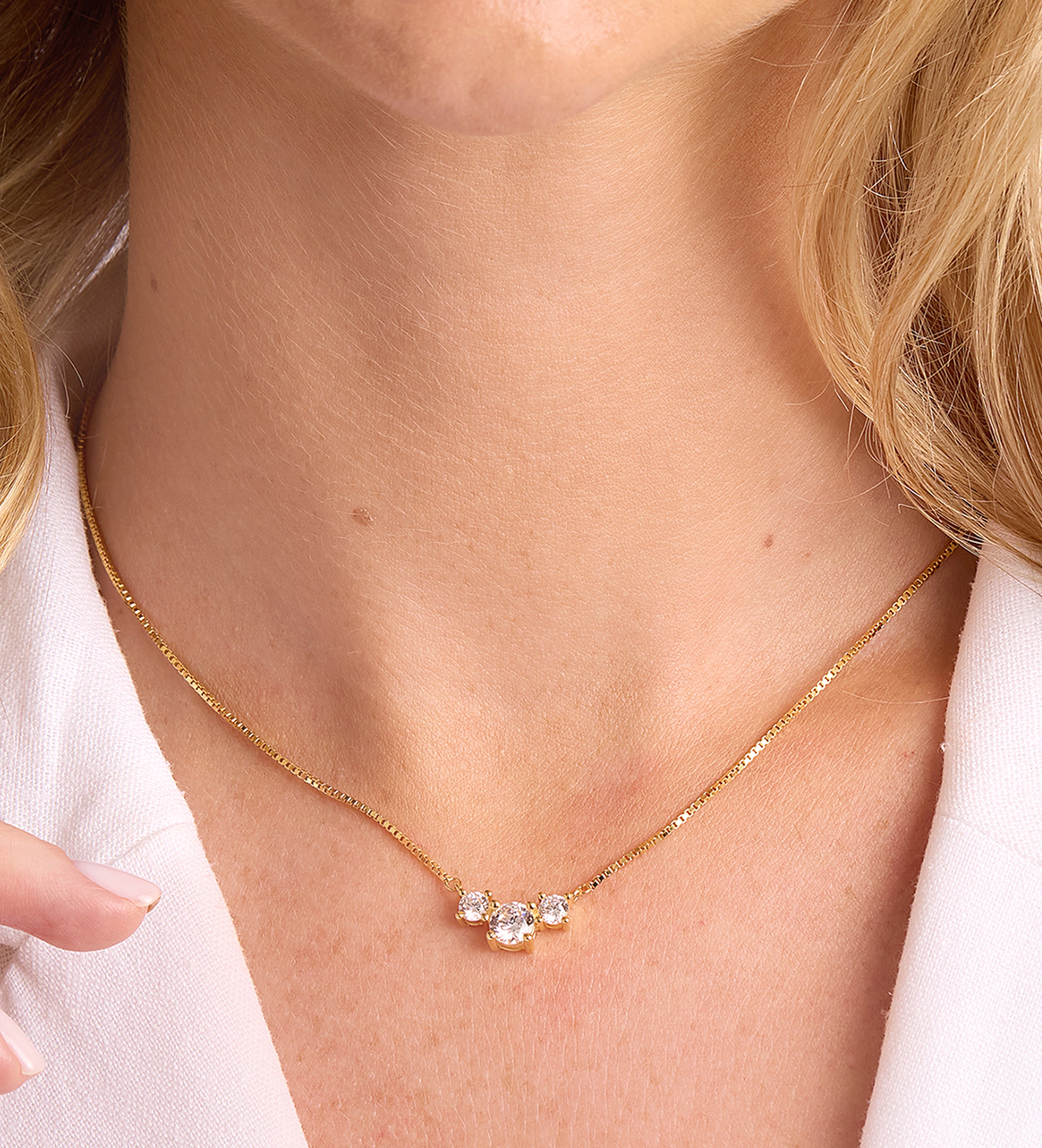 Triple Stone Pendant Necklace in Gold