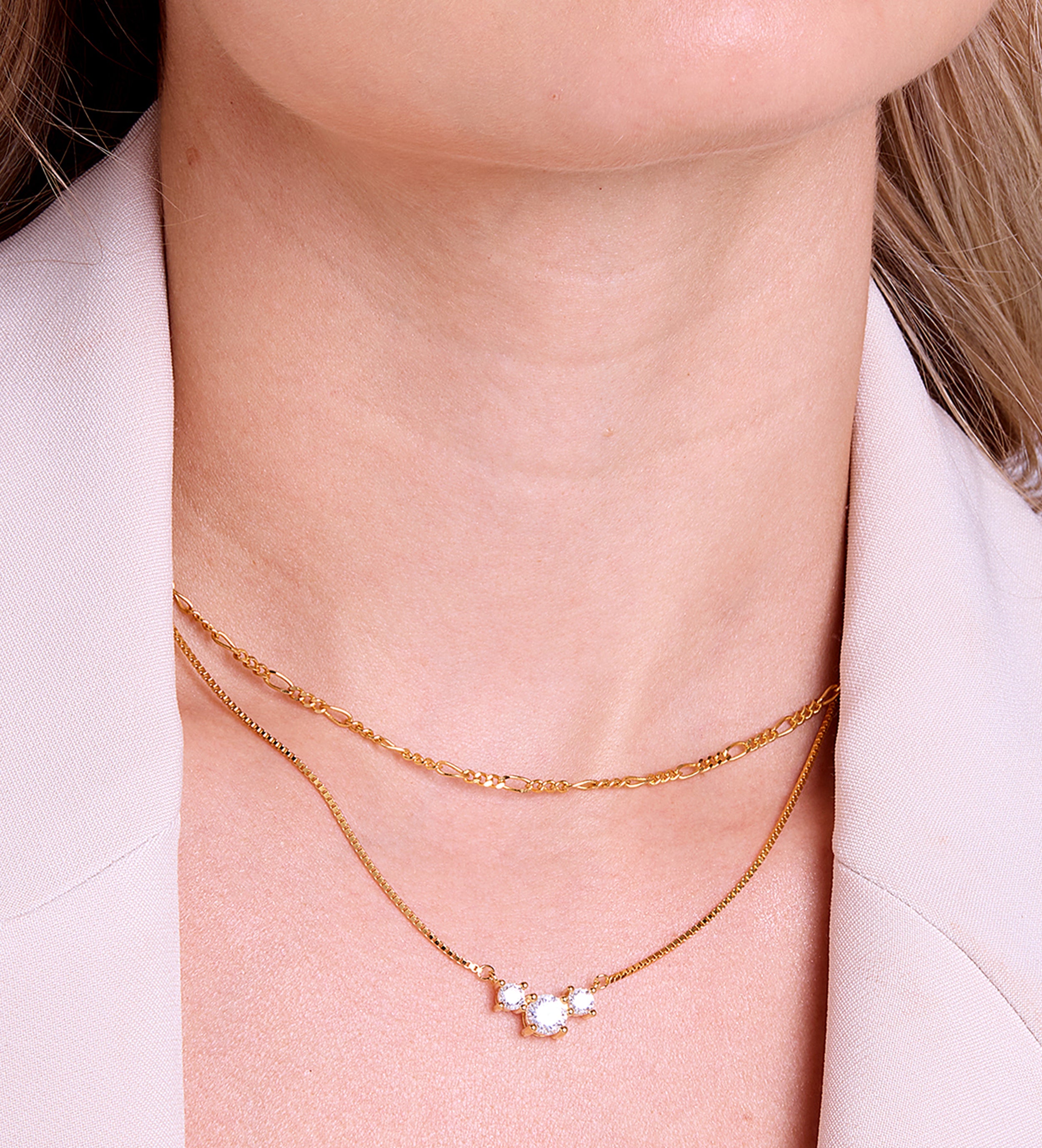 Triple Stone Pendant Necklace in Gold