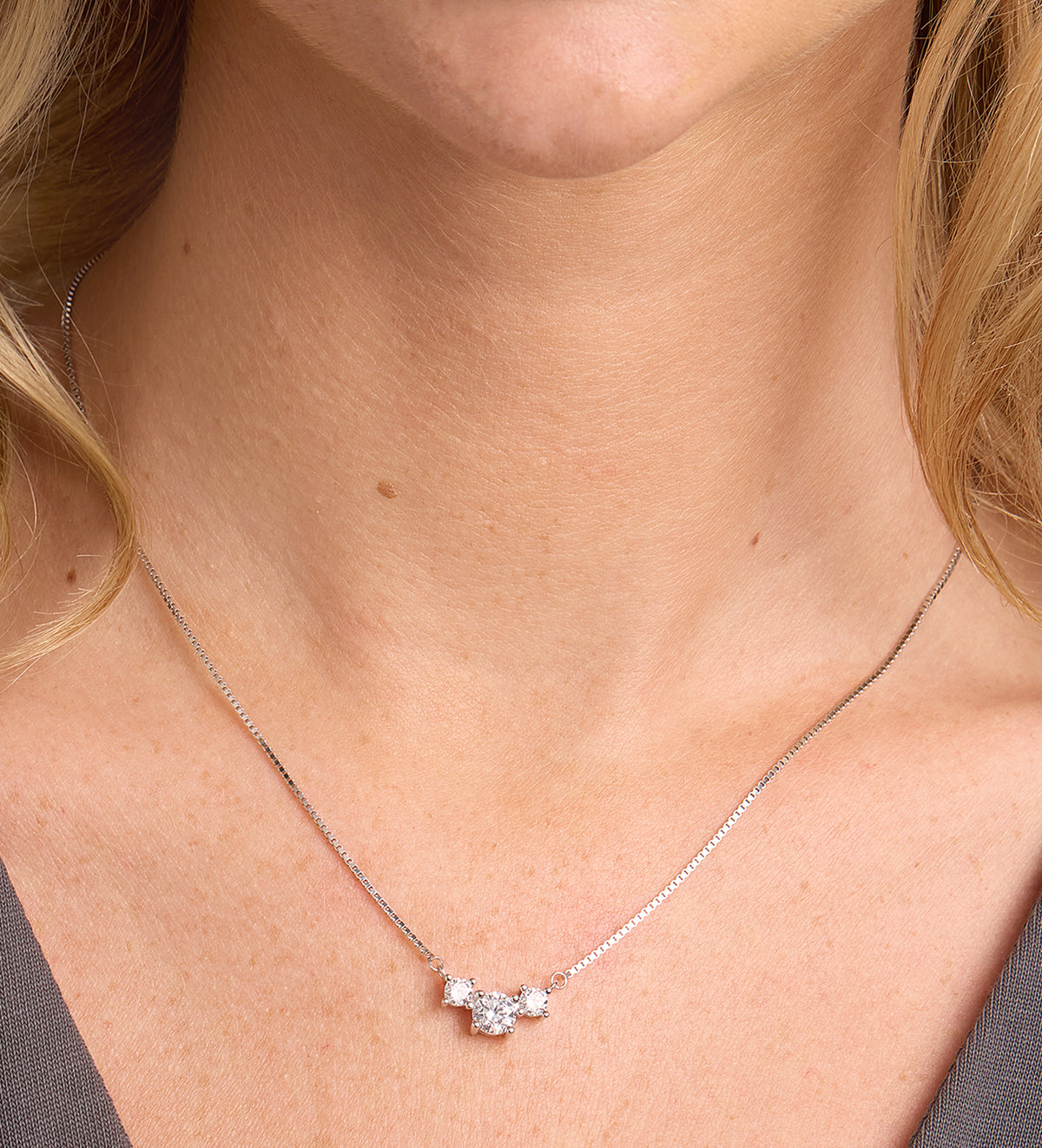 Triple Stone Pendant Necklace in Rhodium Plating on 925 Silver - Ash & Harry