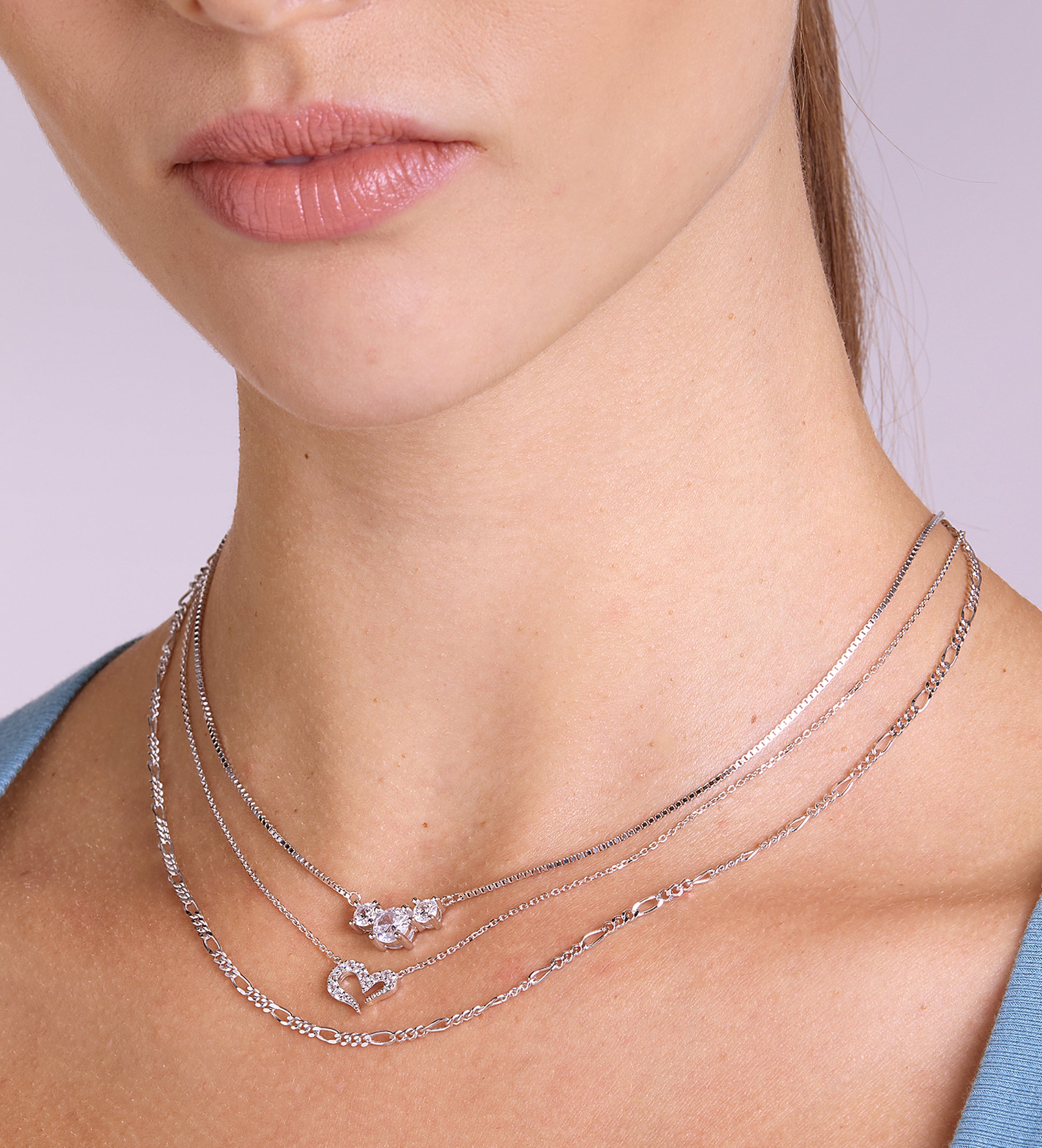 Triple Stone Pendant Necklace in Silver