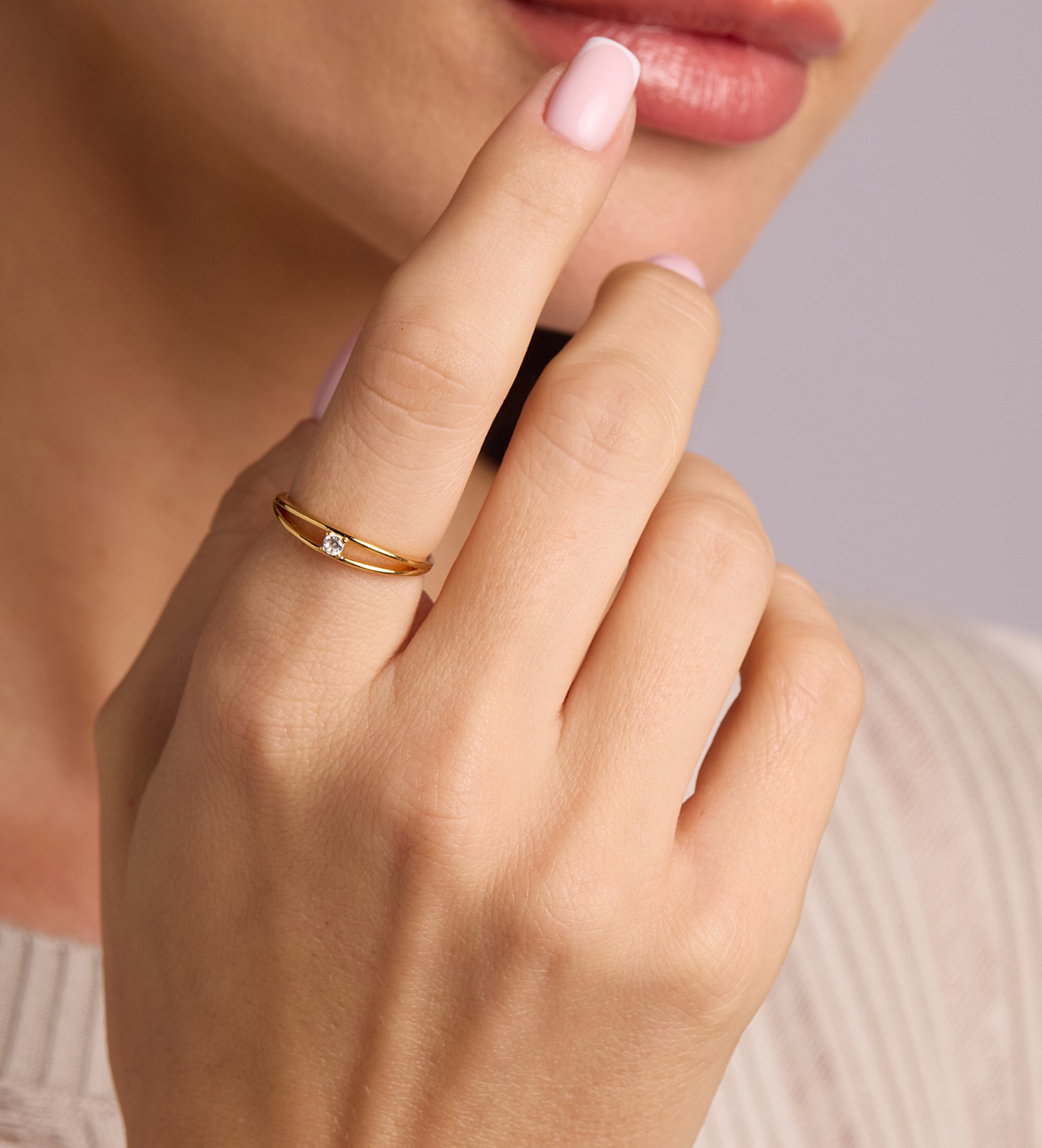 Double Band Solitaire Ring in Gold