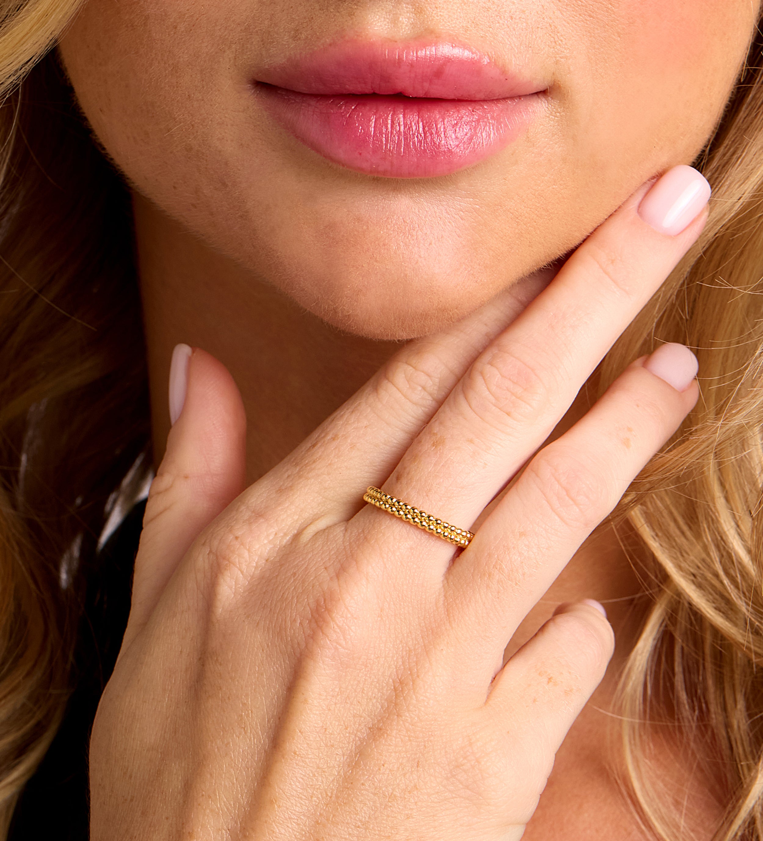 Double Beaded Stacker Ring in Gold