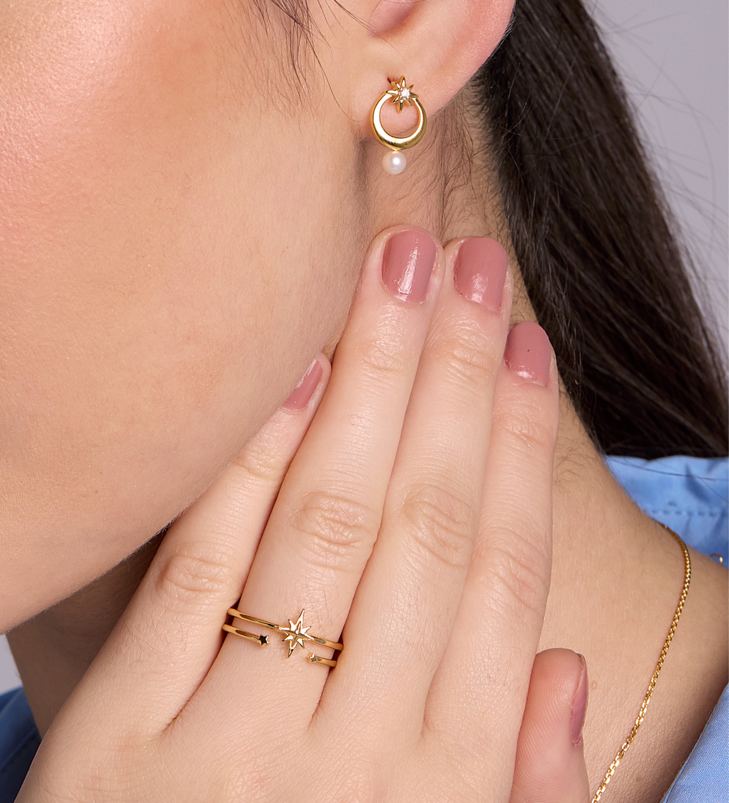 Double Band Starburst Ring in Gold